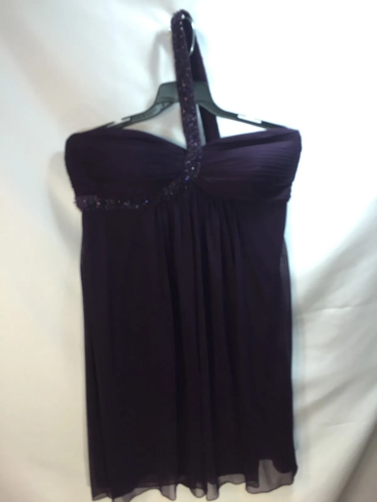 Cache Sz 12 Plum Beaded One Shoulder Embellished Flowy Dress Short Purple