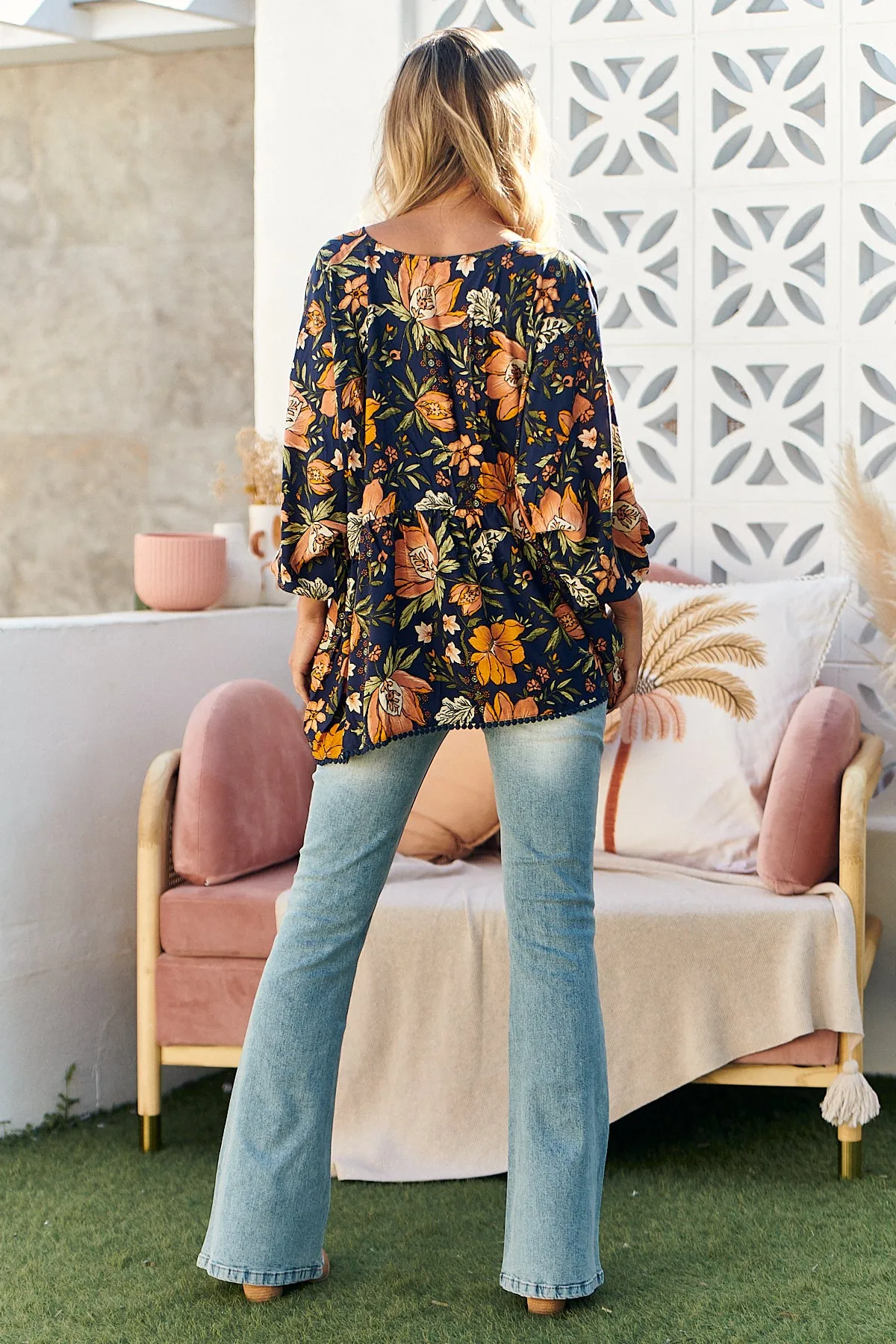 California Poppy Print Bajo Blouse