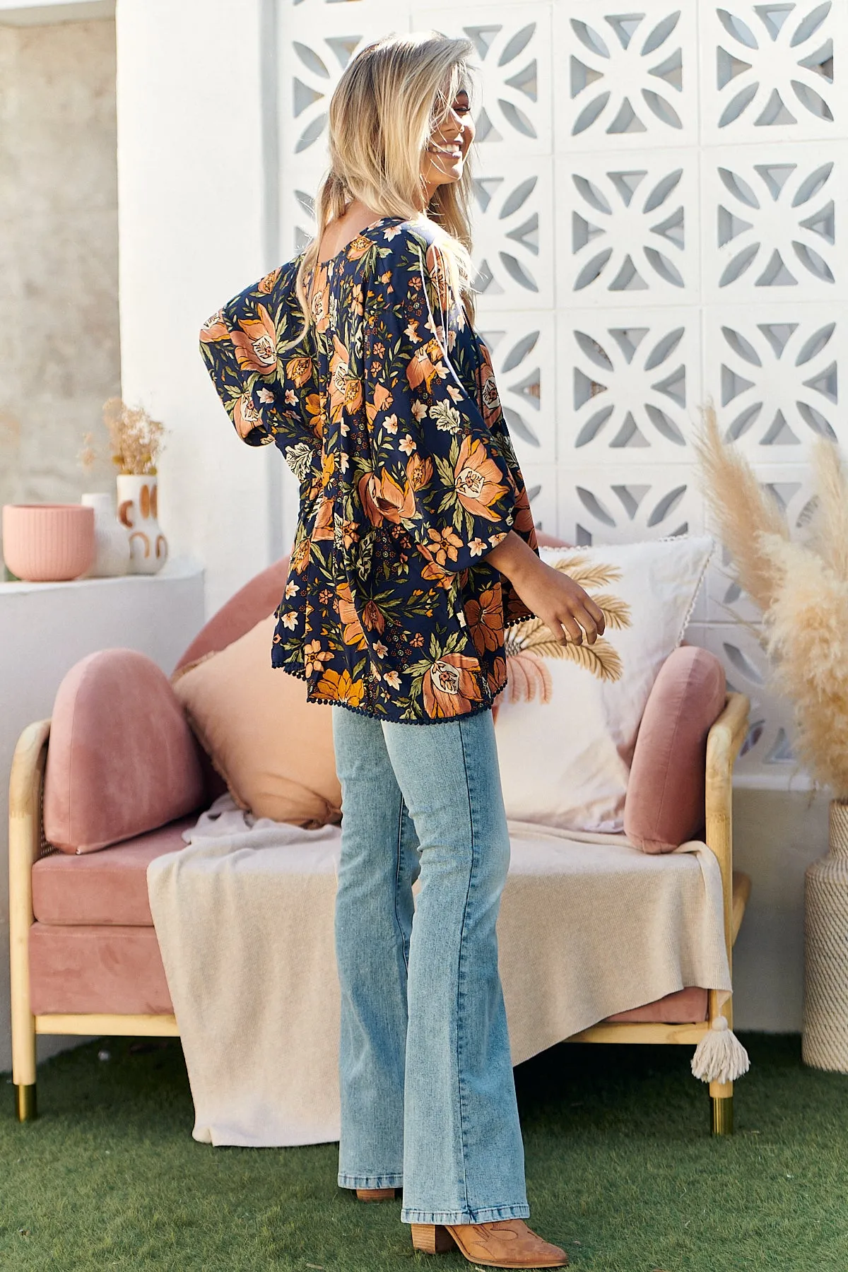 California Poppy Print Bajo Blouse