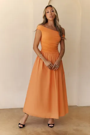 Camellia Charm Off Shoulder Maxi Dress Orange