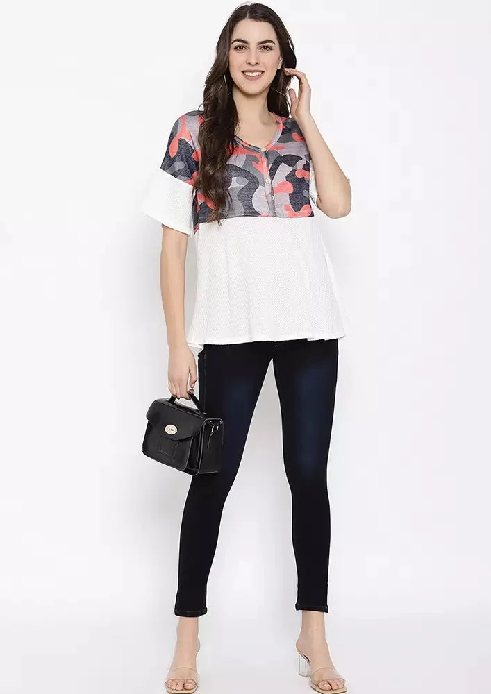 Camouflage Patchwork Short Sleeve Top