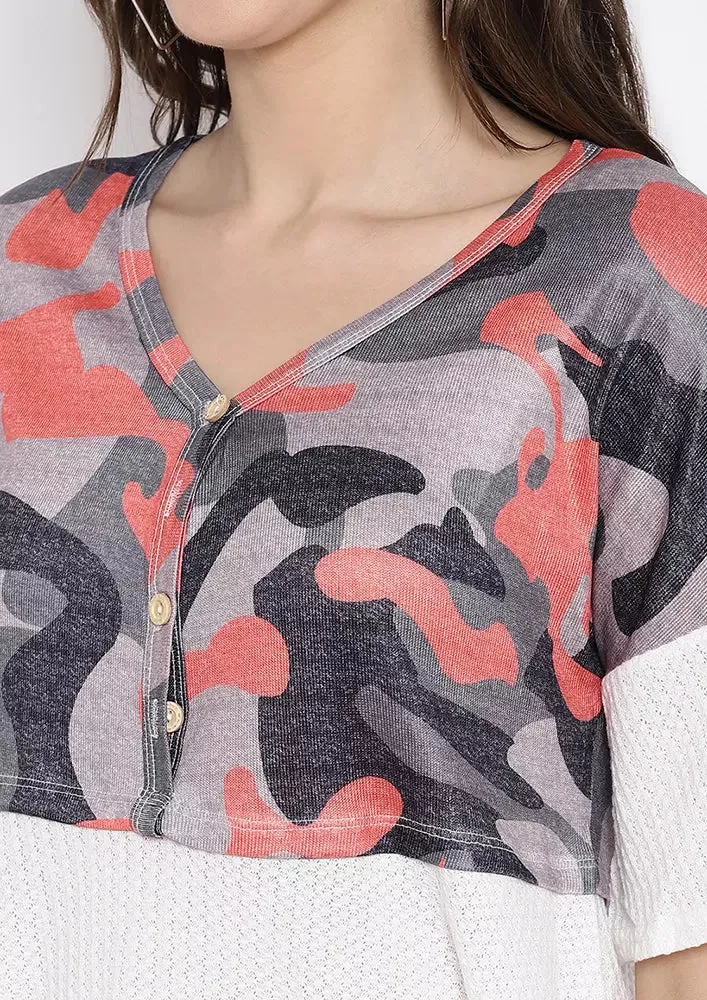 Camouflage Patchwork Short Sleeve Top