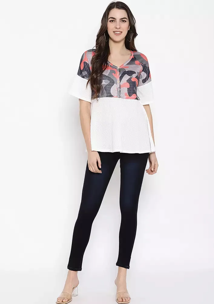 Camouflage Patchwork Short Sleeve Top