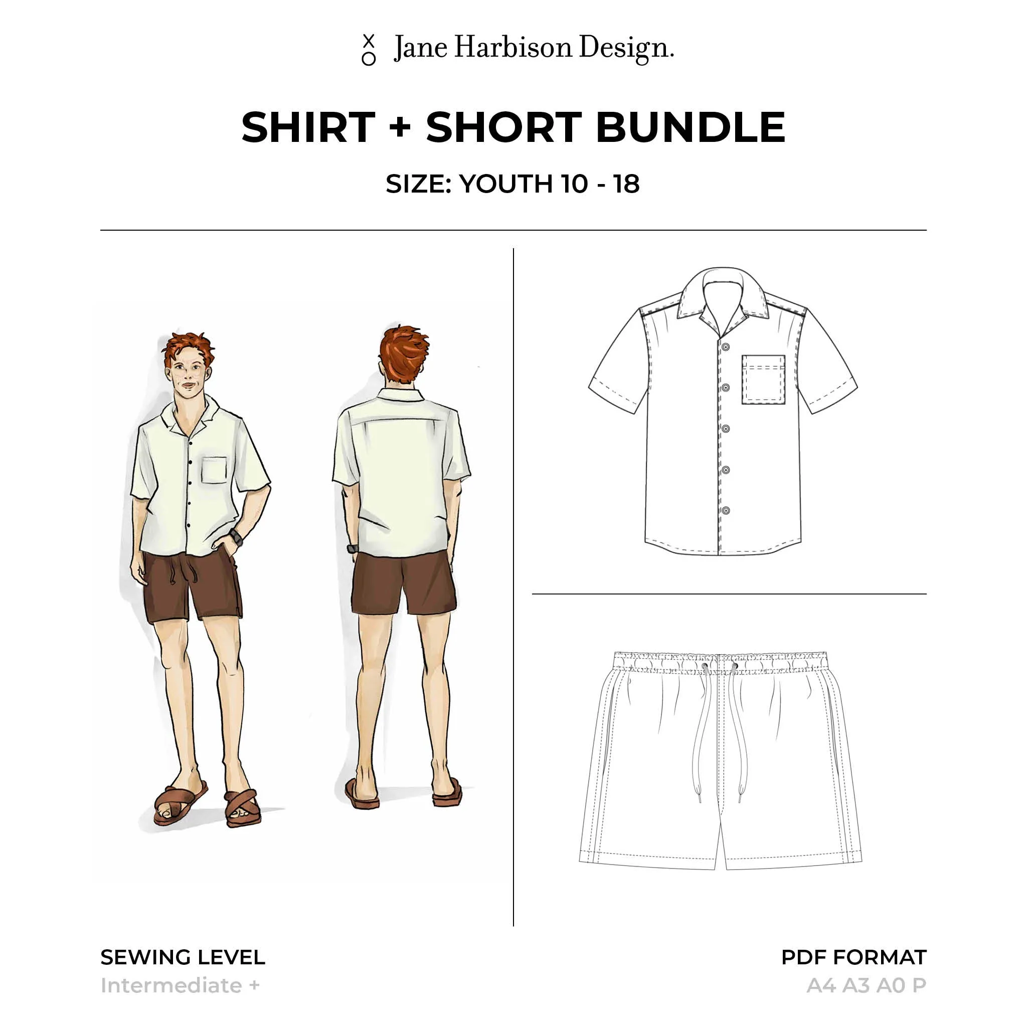 Camp Collar Shirt   Short Pattern Bundle: Youth