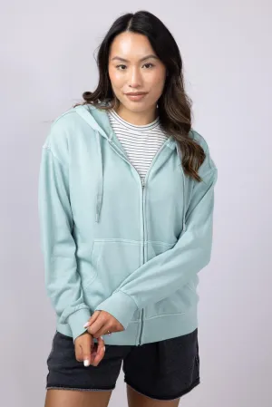 C&C California Mercy Longline Sunwashed Beach Terry Hoodie Jacket for Women in Blue | 89B02854-BLUE