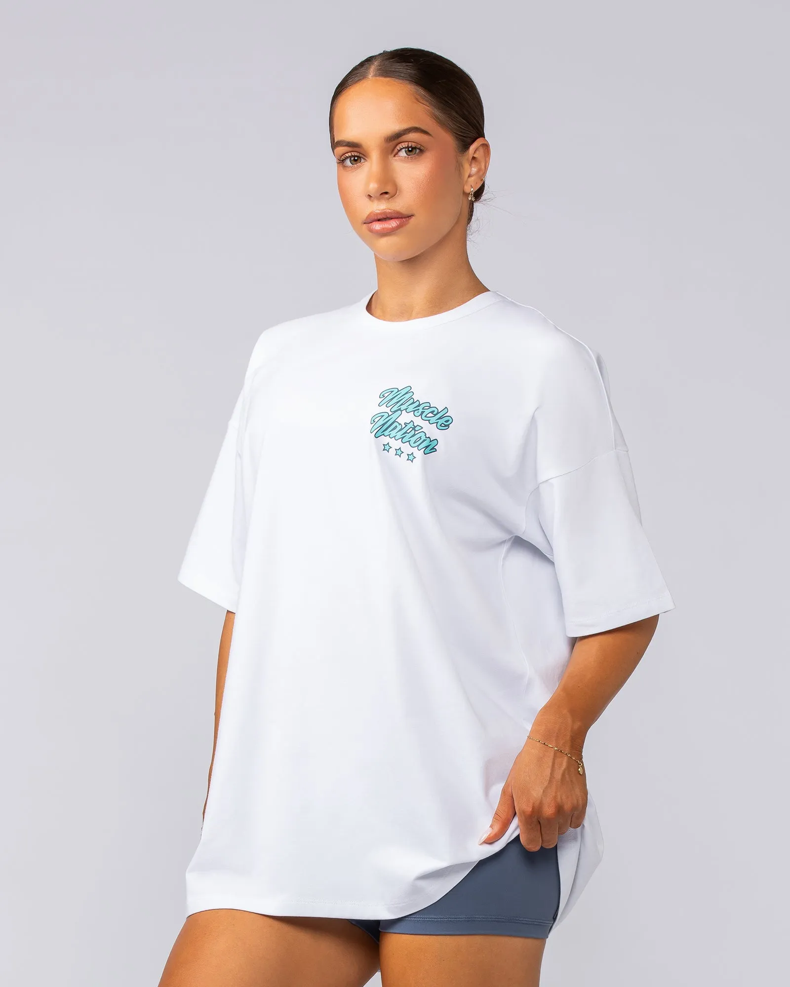 Campus Oversized Tee - White / Pastel Blue