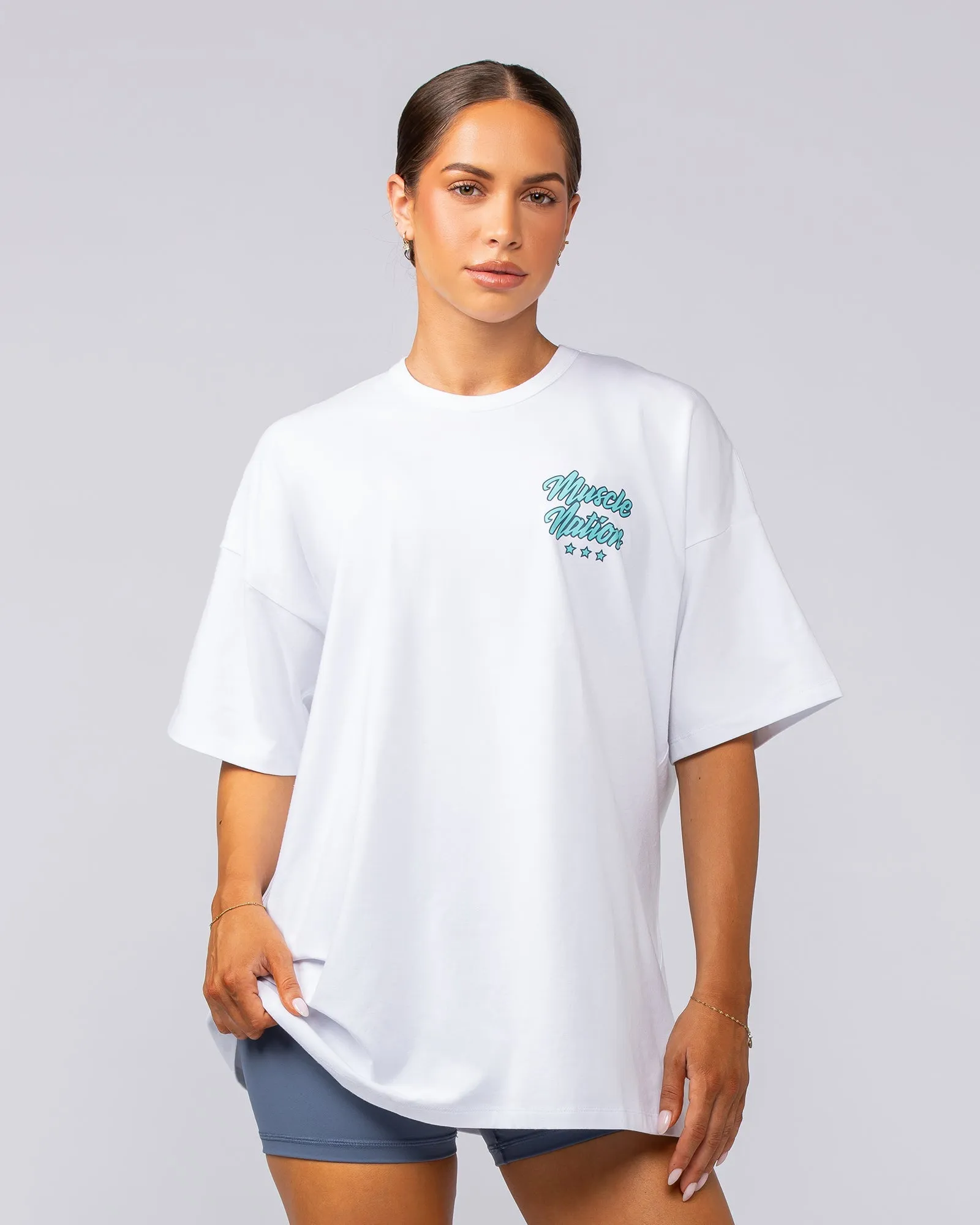 Campus Oversized Tee - White / Pastel Blue