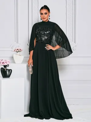 Cape Sleeve Tulle Maxi Dress RH31025