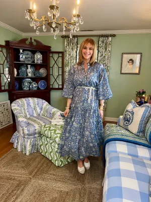 Capiz Floral Midi Dress in Blue & White