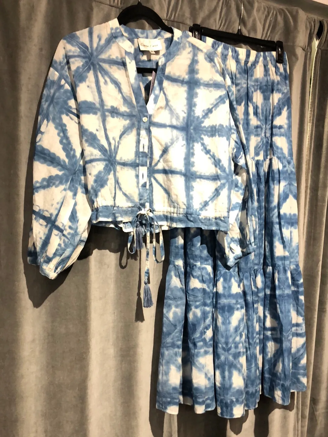 CARA CARA Cream and Blue Tie Dye Flowy Two Piece Outfit