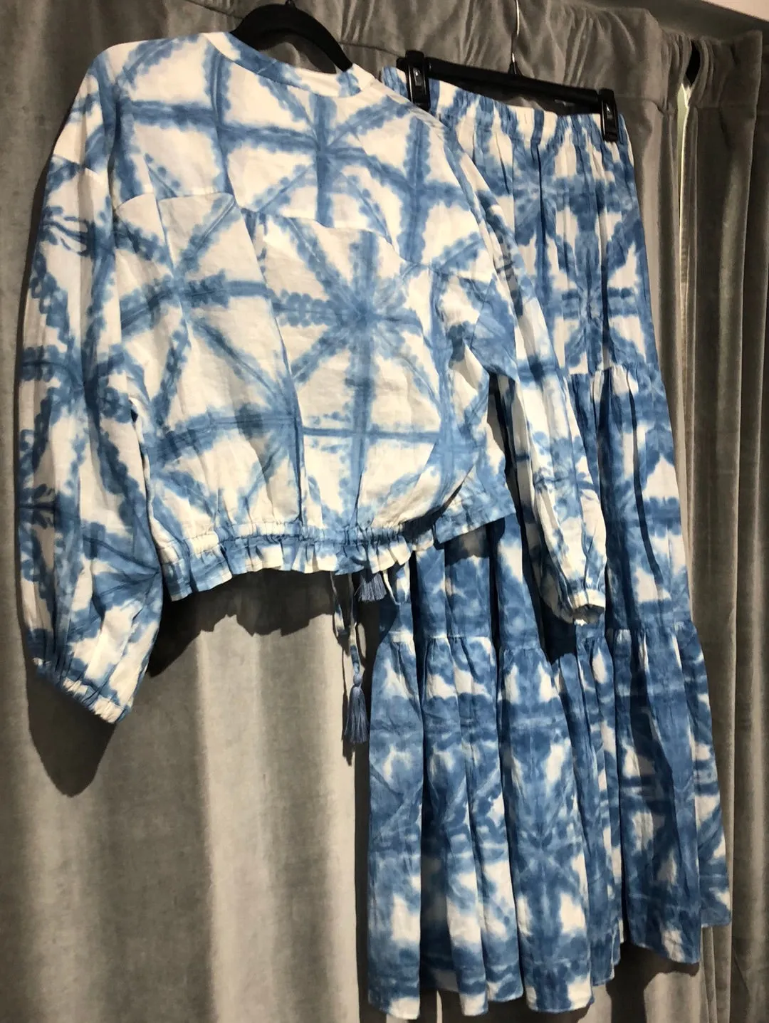 CARA CARA Cream and Blue Tie Dye Flowy Two Piece Outfit