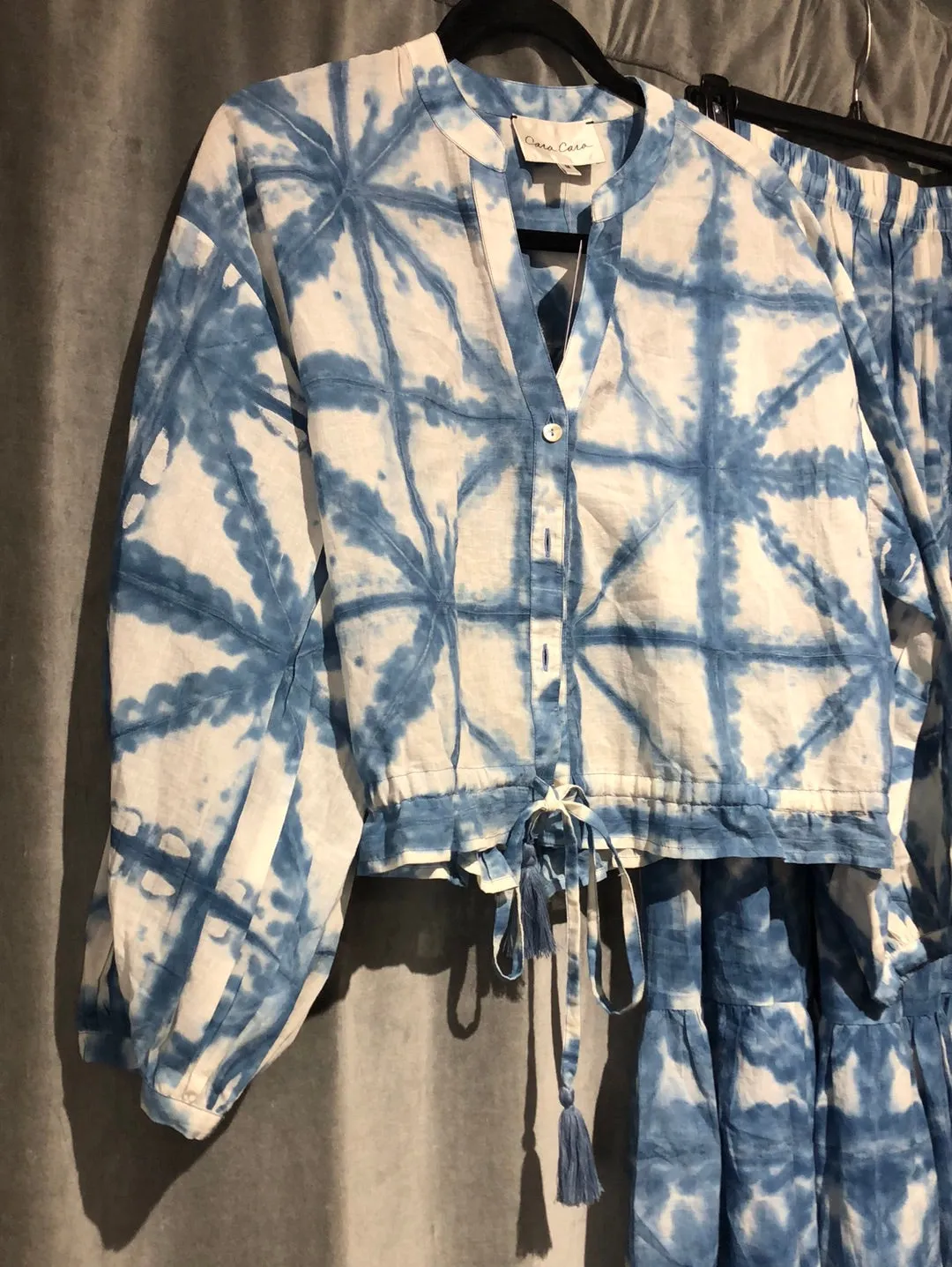 CARA CARA Cream and Blue Tie Dye Flowy Two Piece Outfit