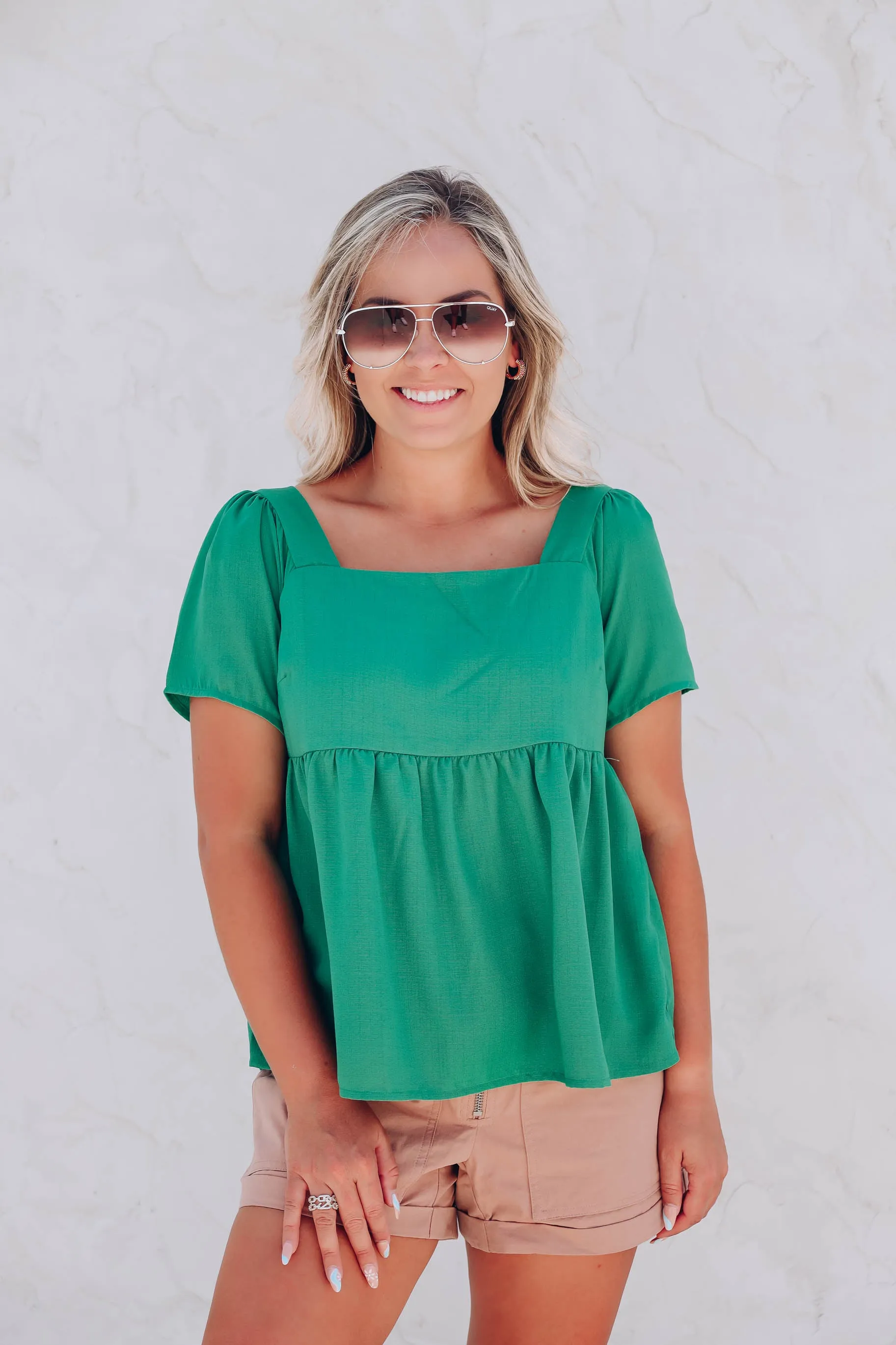 Carmen Babydoll Blouse - Green