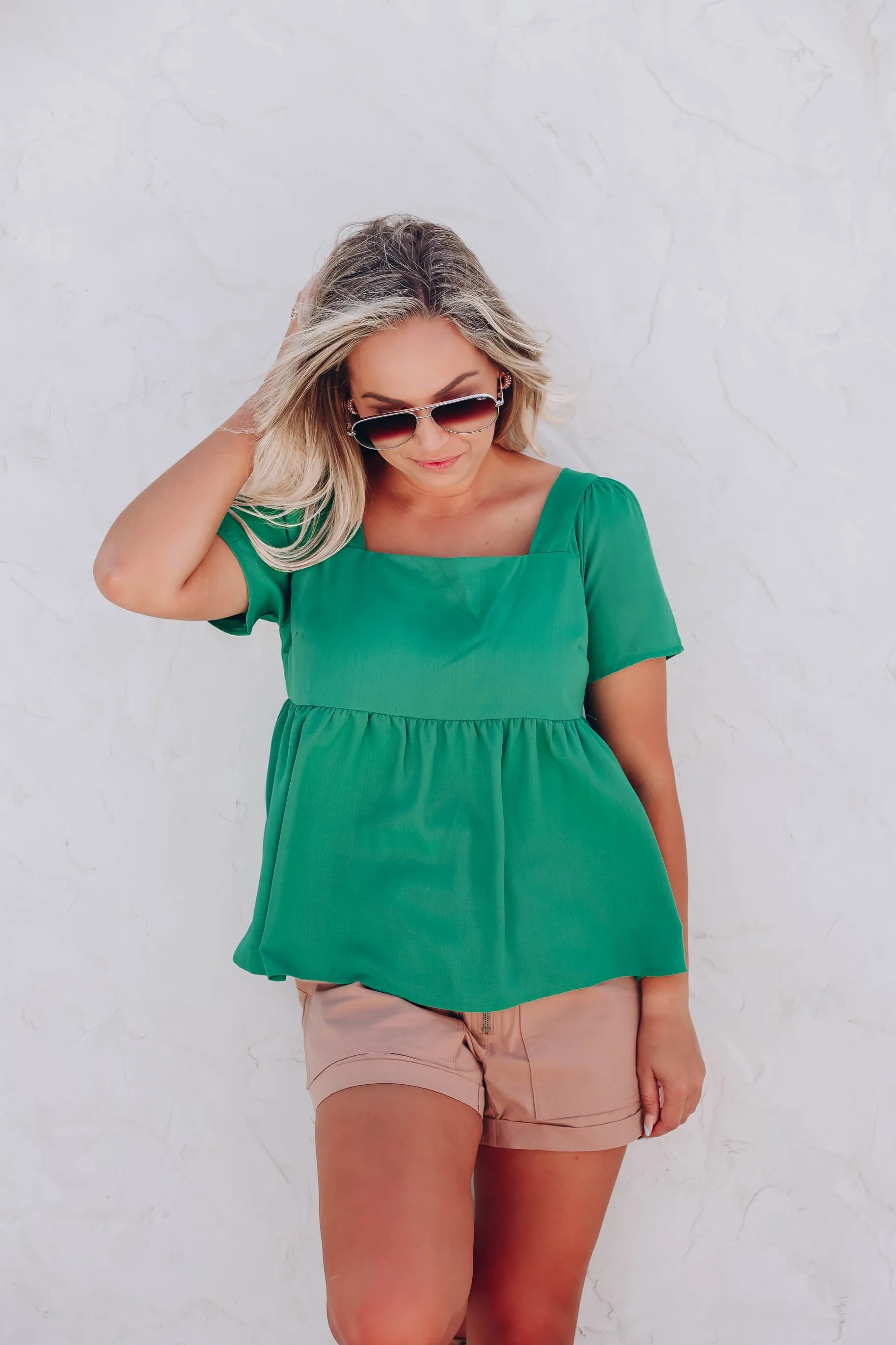 Carmen Babydoll Blouse - Green