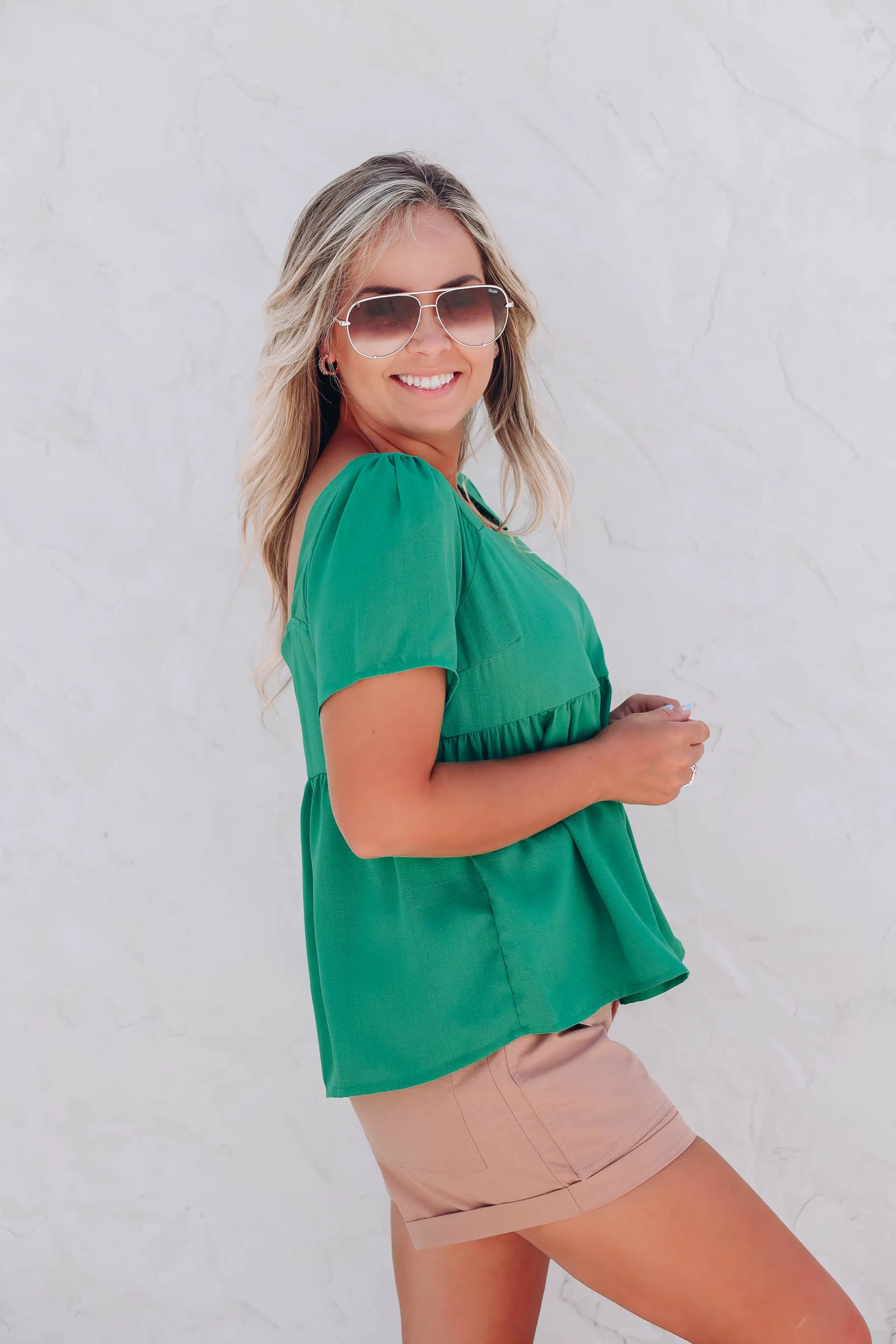 Carmen Babydoll Blouse - Green