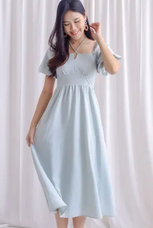 Carrington Puffy Sleeve Tie Up Maxi Dress In Seafoam Green