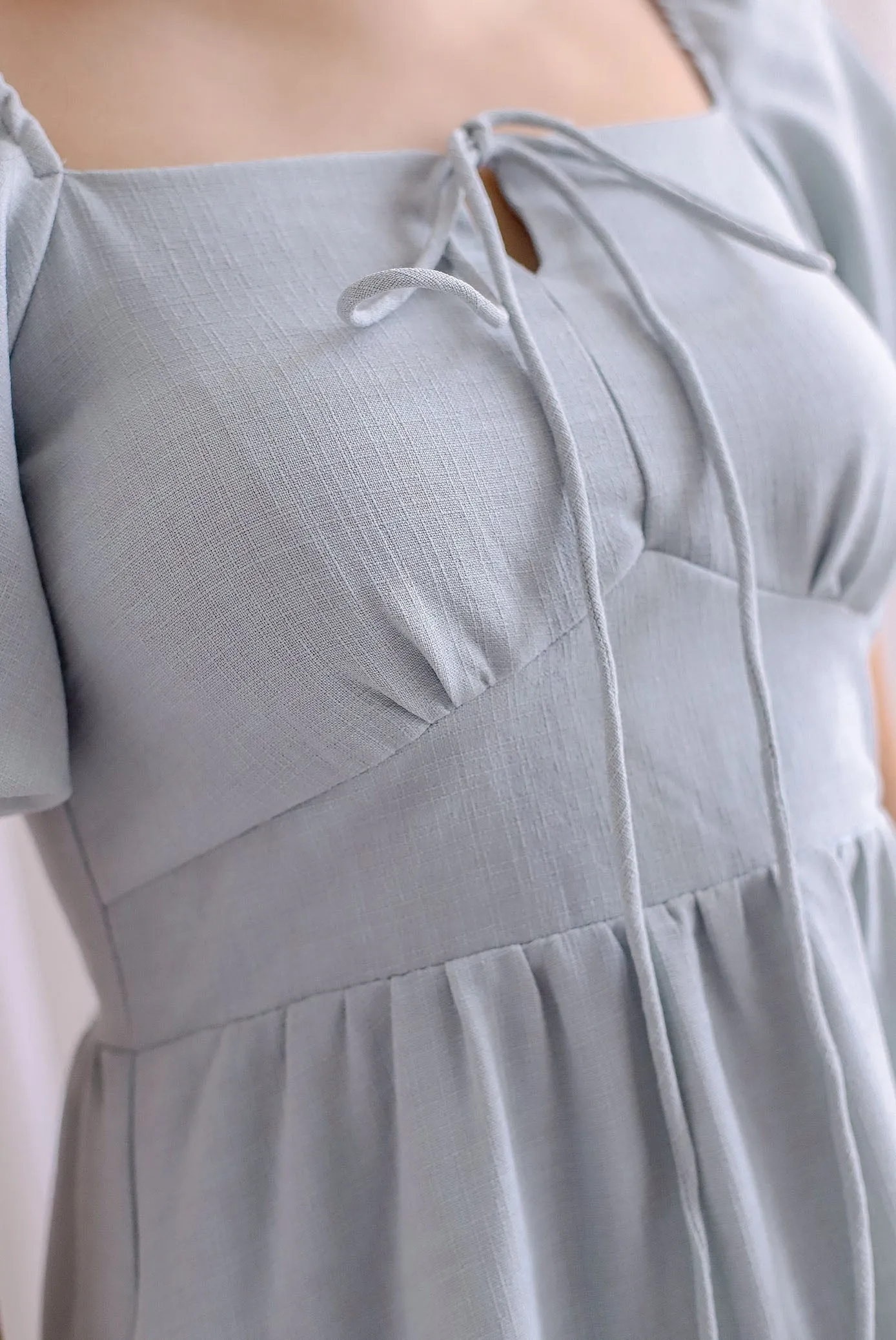 Carrington Puffy Sleeve Tie Up Maxi Dress In Seafoam Green
