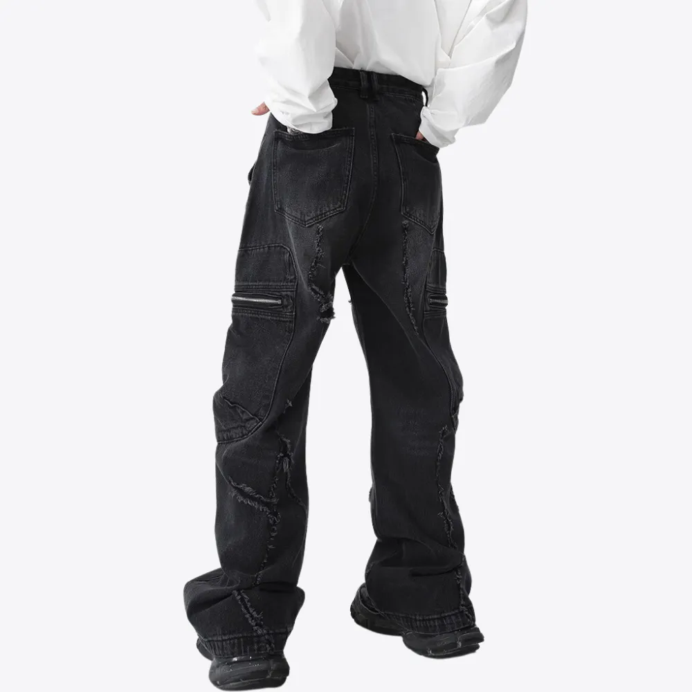 CE | Irregular Hole Solid Color Jeans