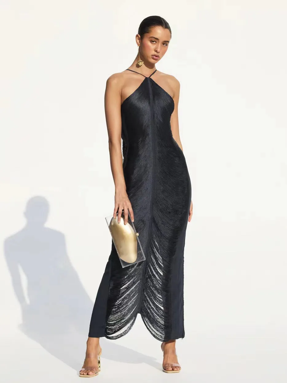 CELESTR - Elegant Halter Maxi Dress