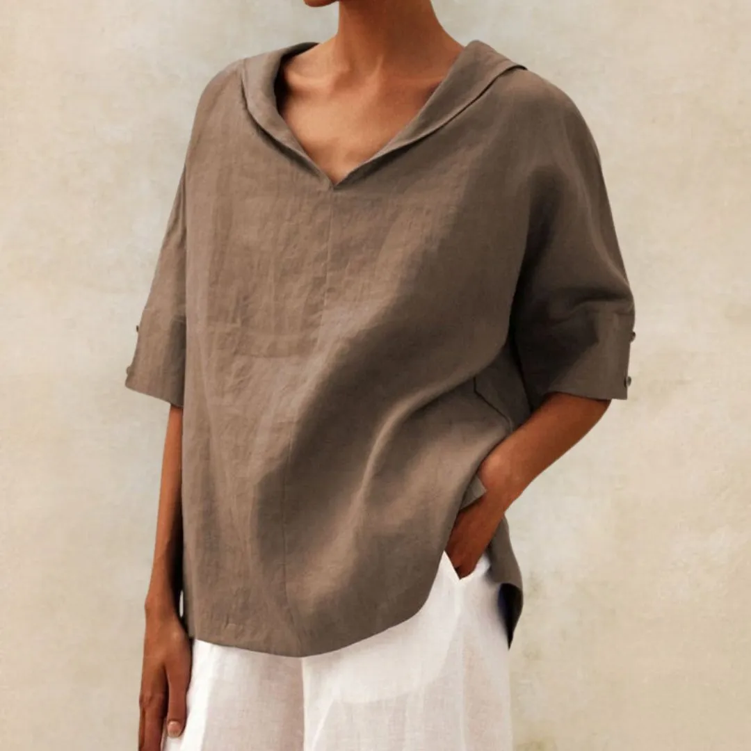 Cerys | Casual Linen V-Neck Shirt