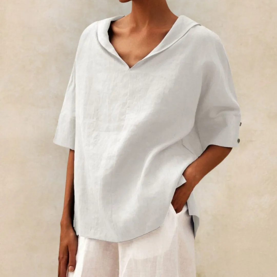 Cerys | Casual Linen V-Neck Shirt