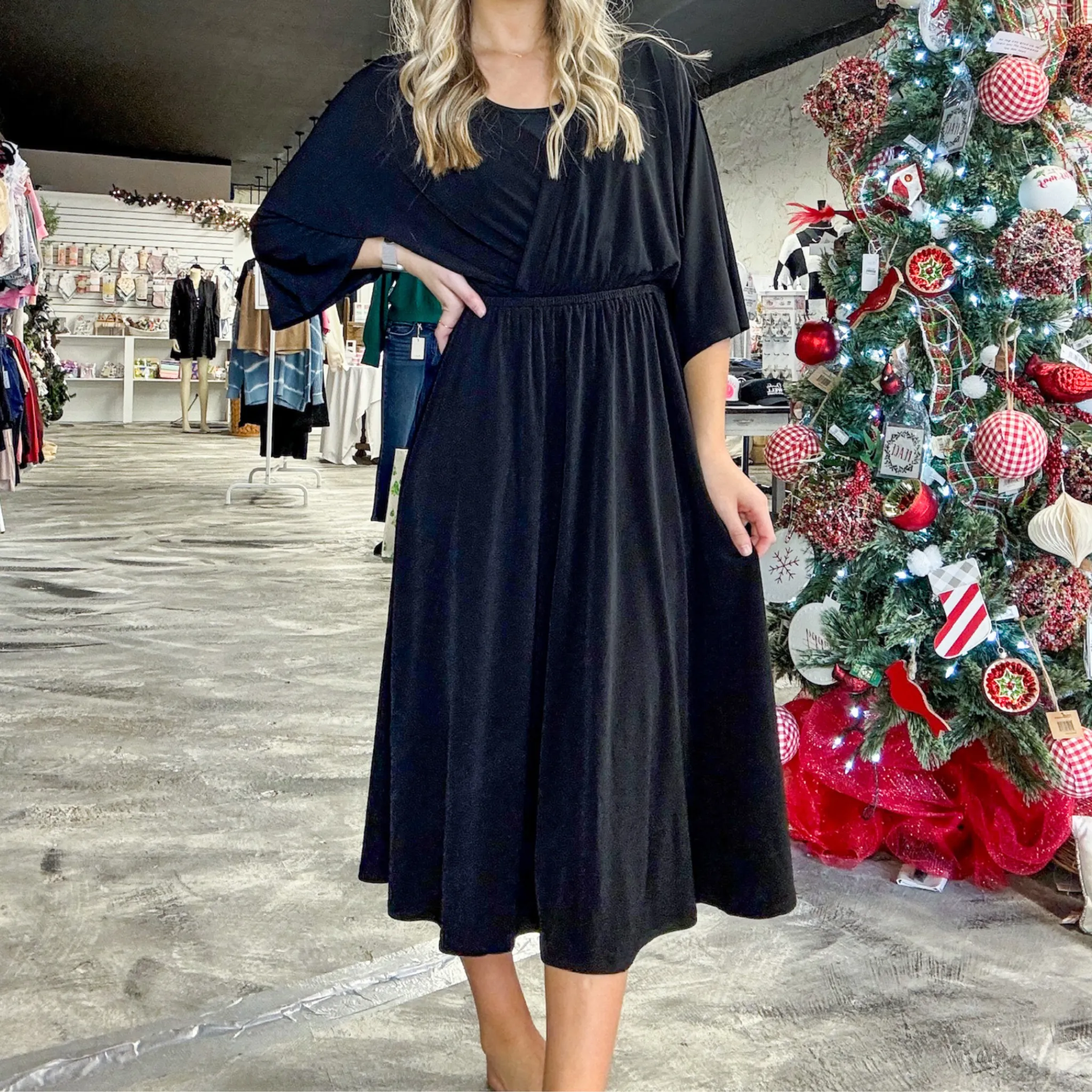 Champagne Nights Black Midi Dress
