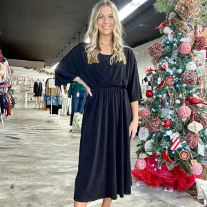 Champagne Nights Black Midi Dress
