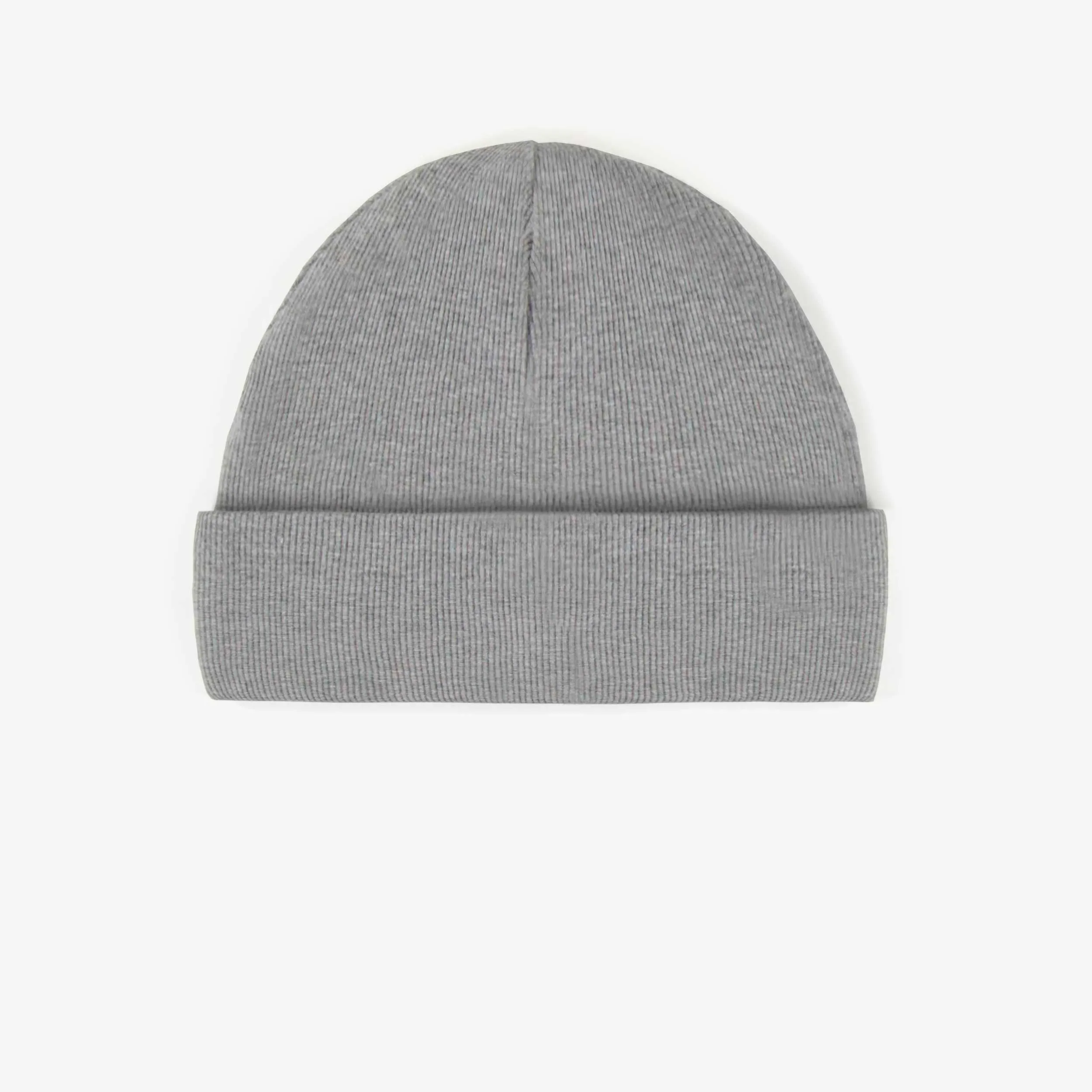 Chapeau gris d’extérieur en tricot côtelé, enfant || Gray outdoor hat in ribbed knit, child