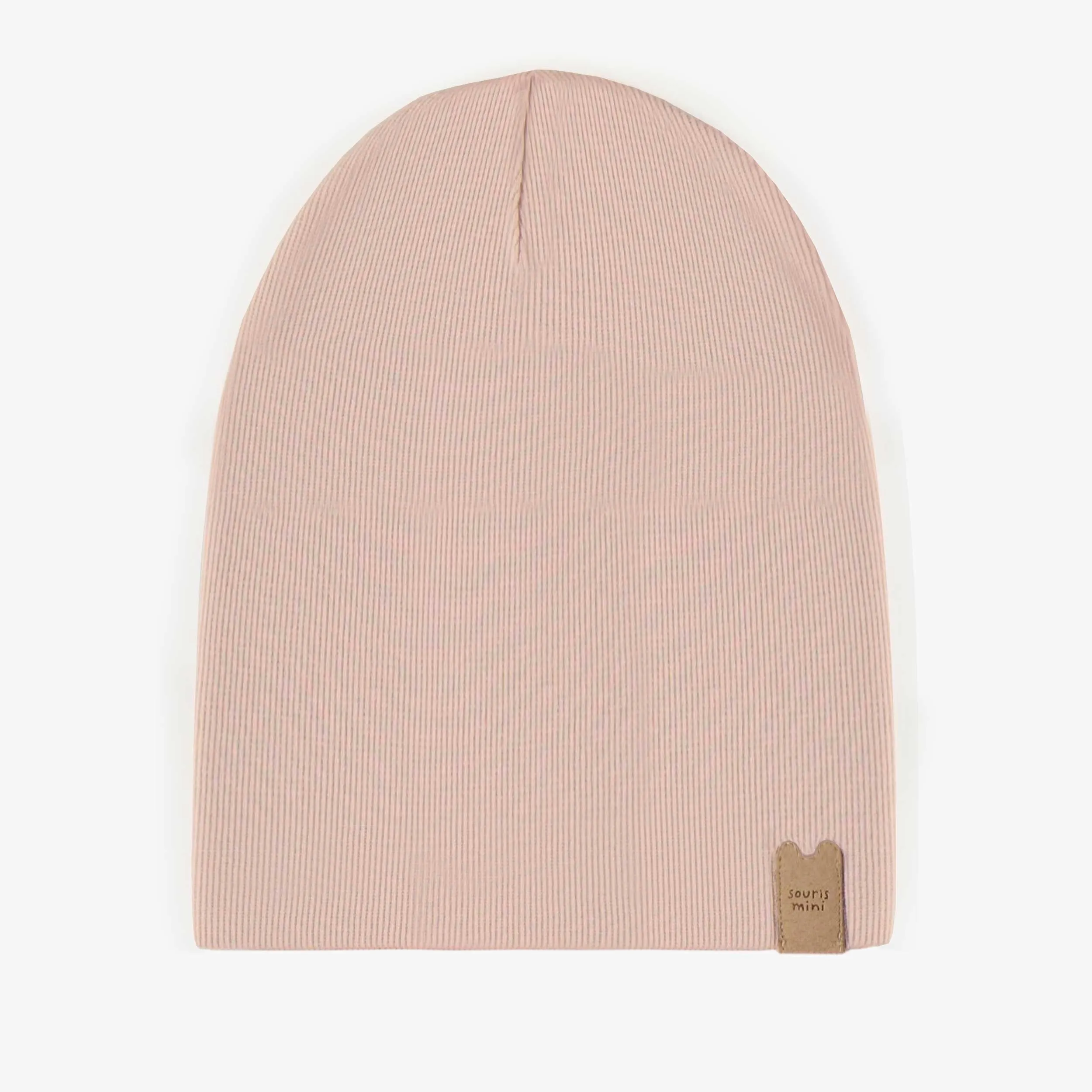 Chapeau rose d’extérieur en tricot côtelé, enfant || Pink outdoor hat in ribbed knit, child