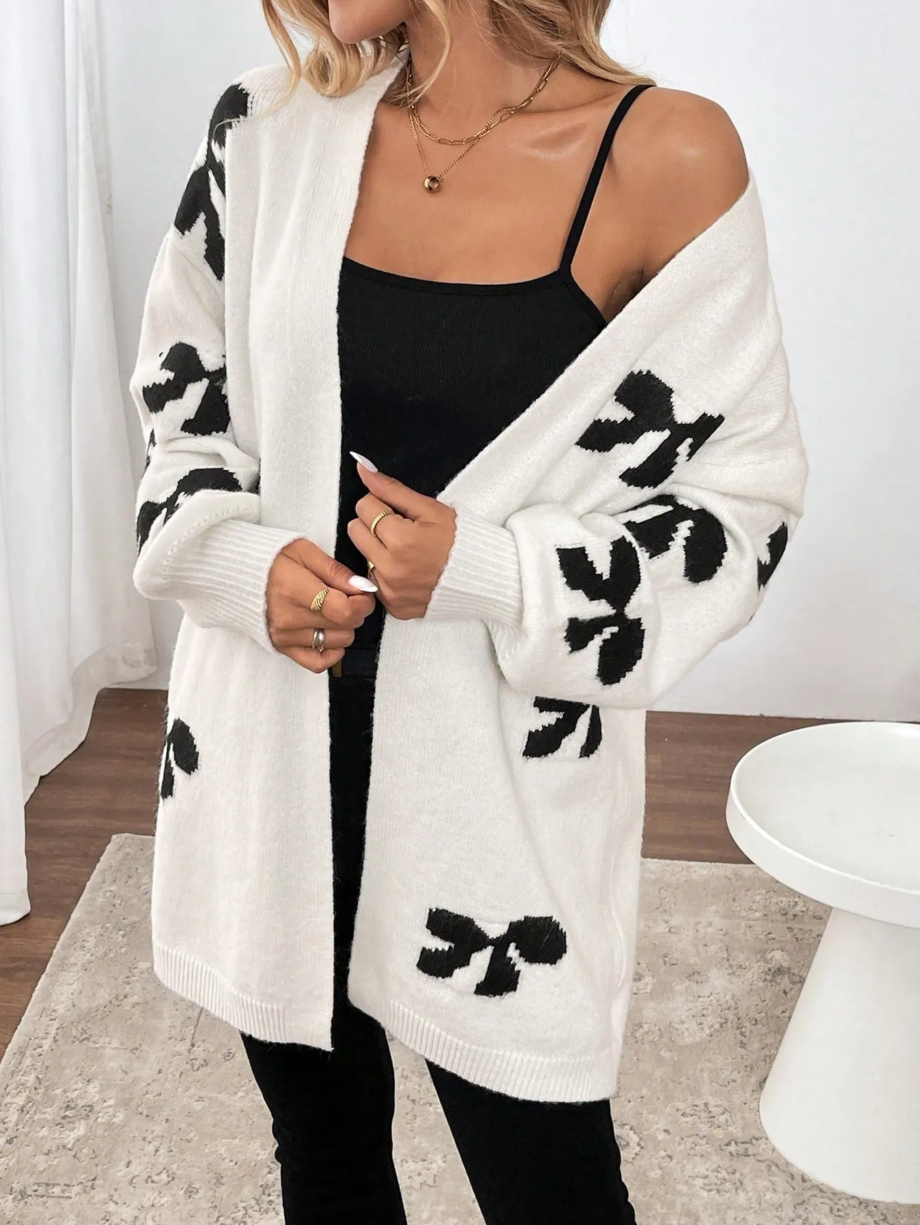 Chaqueta de Punto con Lazo de Cherry Vibes en