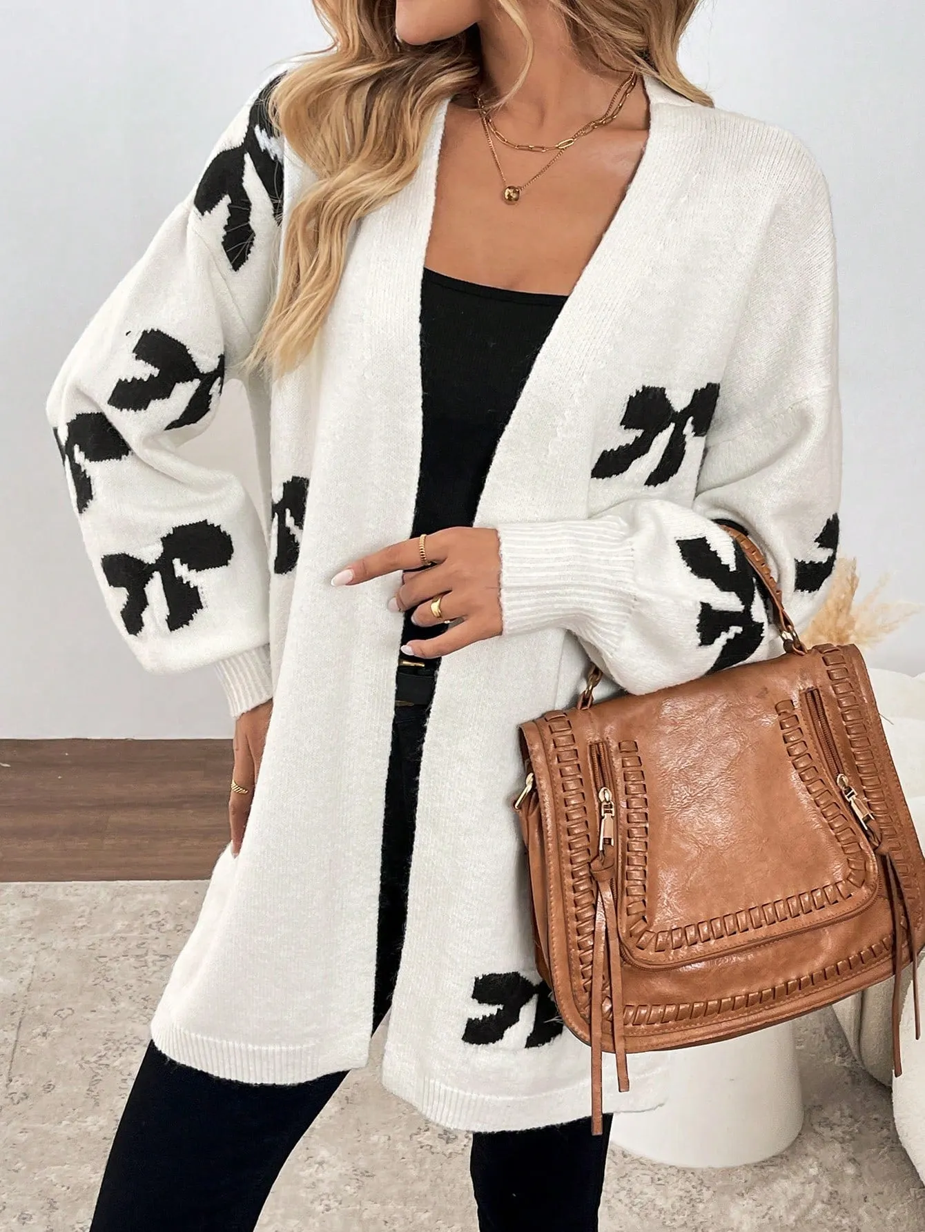 Chaqueta de Punto con Lazo de Cherry Vibes en