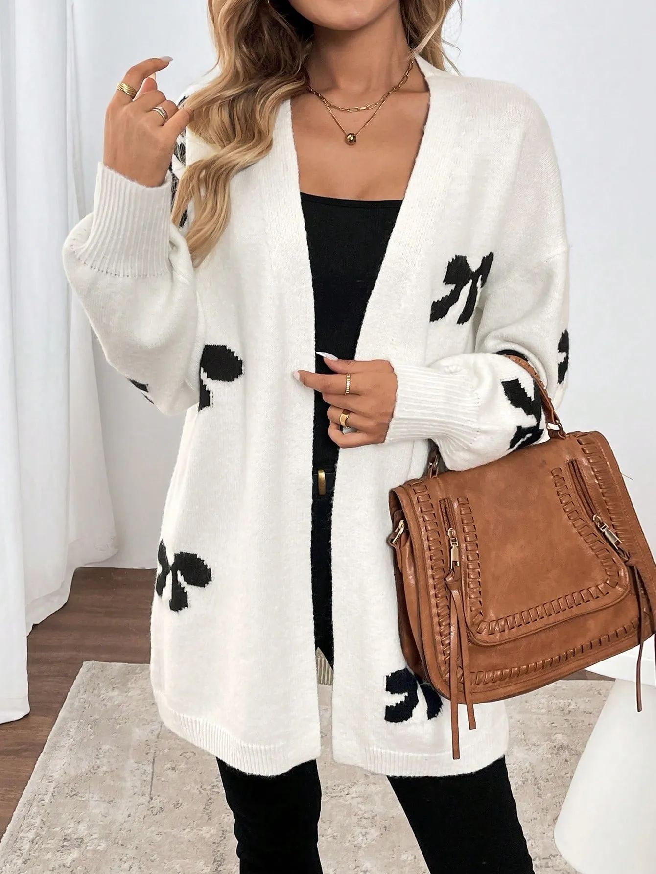 Chaqueta de Punto con Lazo de Cherry Vibes en