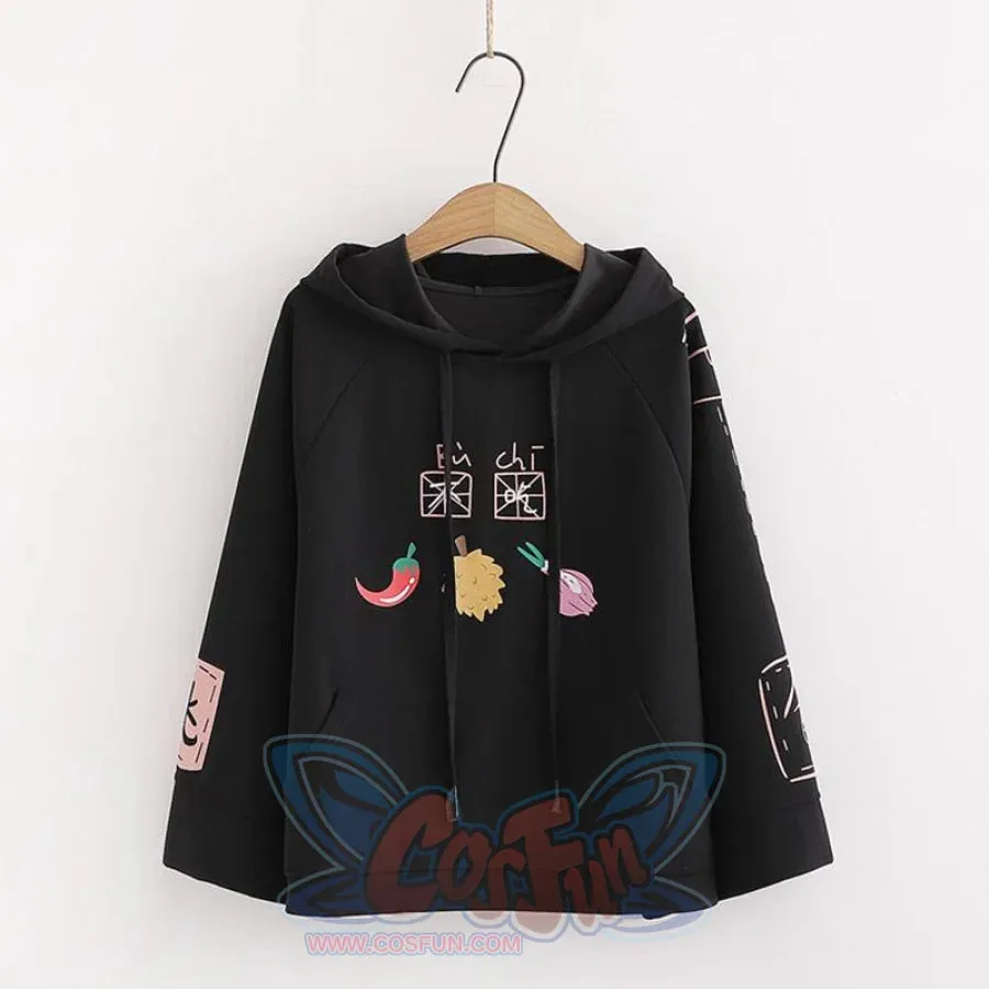 Characters and Cute Fruits Print Pocket Student Loose Hoodies J40003