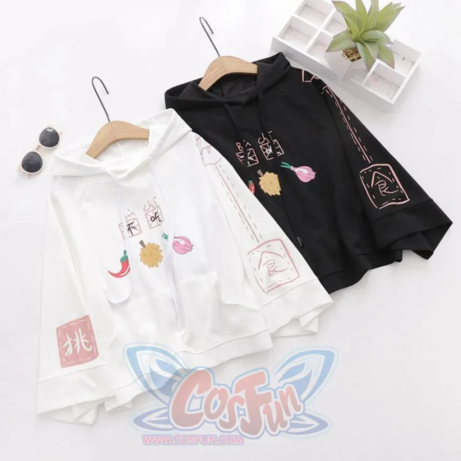 Characters and Cute Fruits Print Pocket Student Loose Hoodies J40003