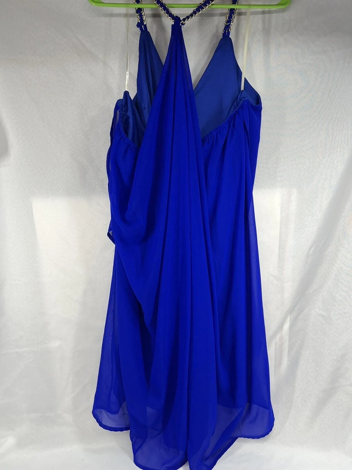 Charlotte Russe Blue 1X Plus Dress Flowy Evening Beach Cover Gold Chain Straps