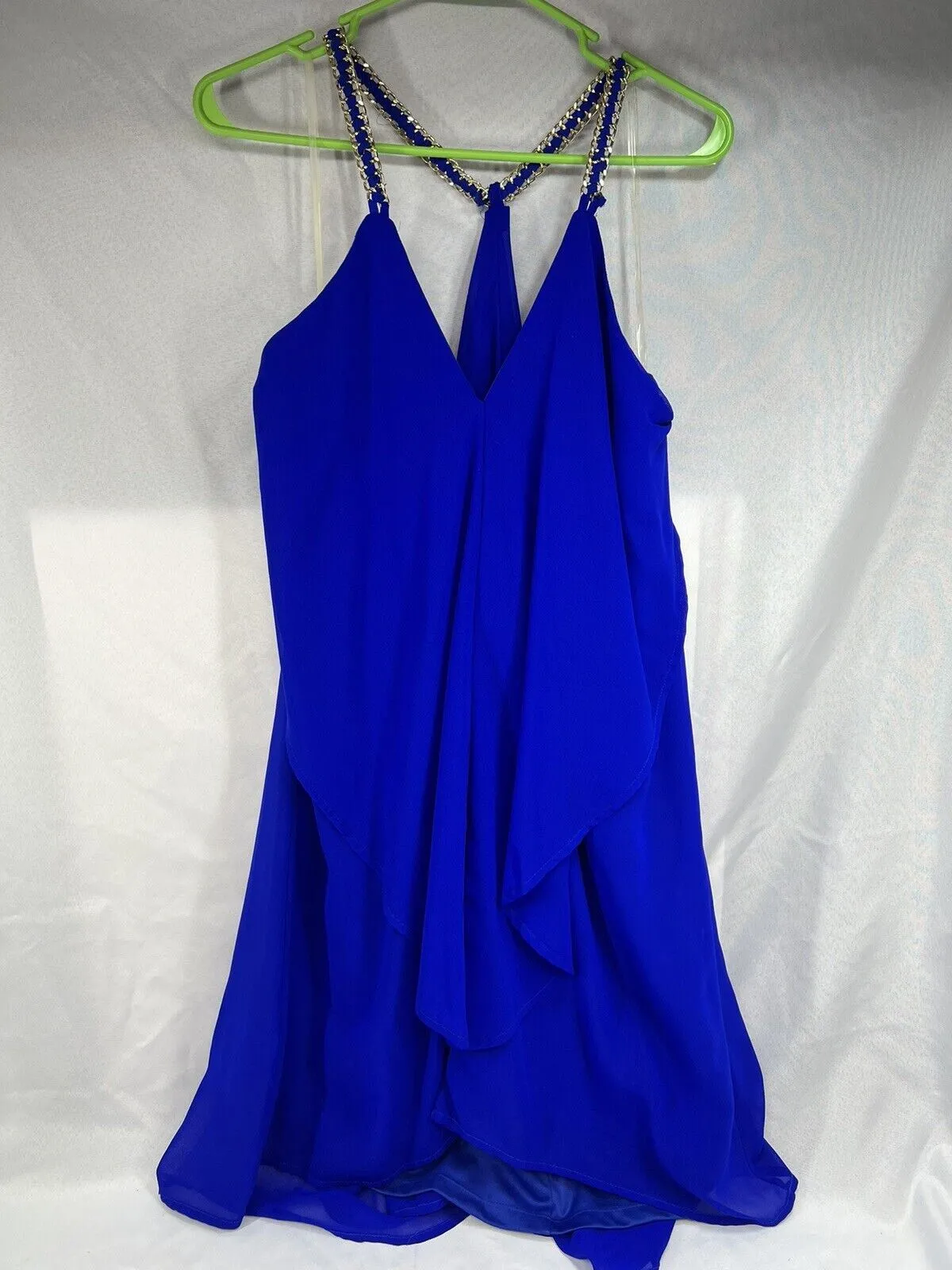 Charlotte Russe Blue 1X Plus Dress Flowy Evening Beach Cover Gold Chain Straps