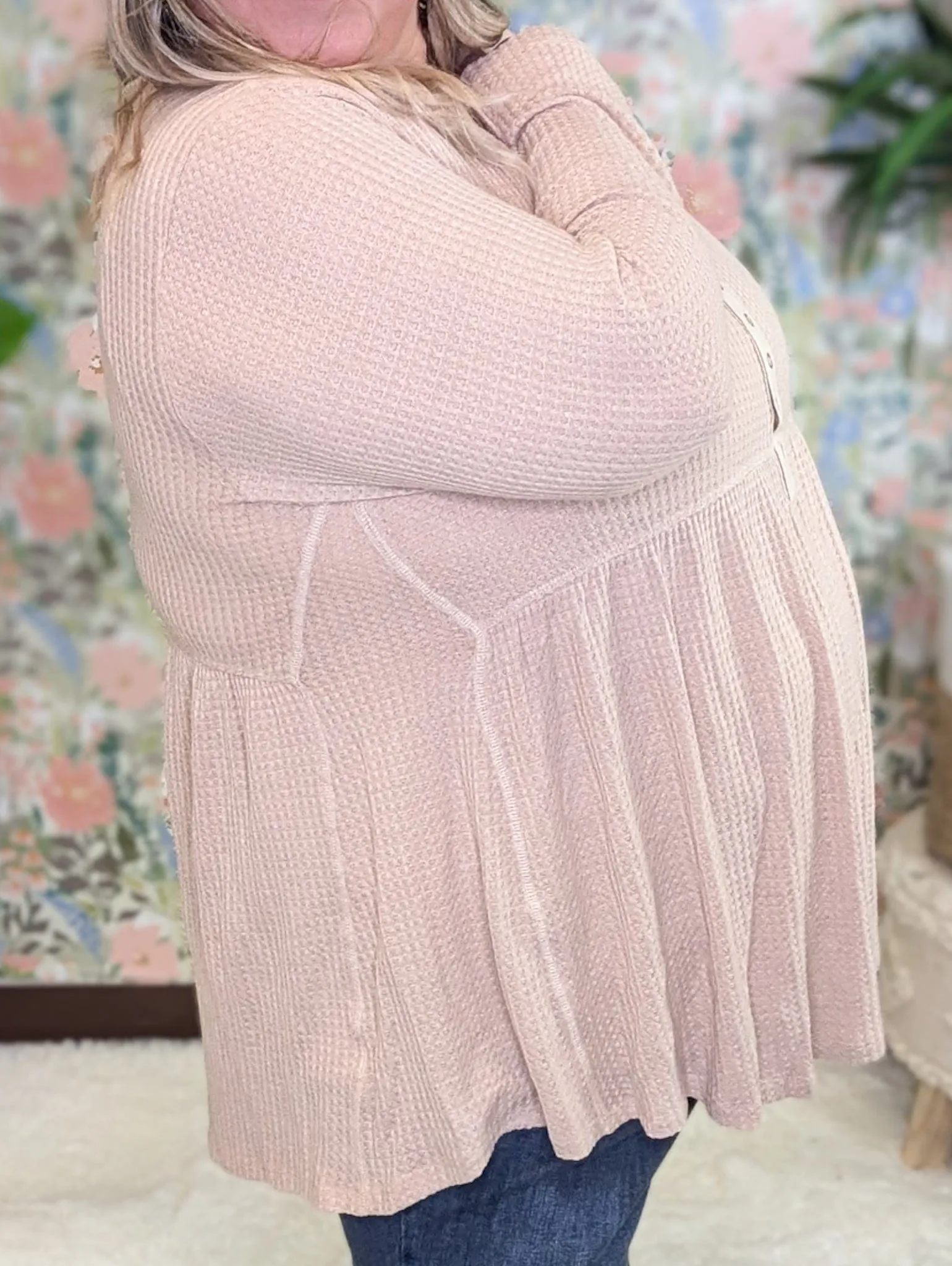 Chase Waffle Knit Babydoll w/Snap Detail
