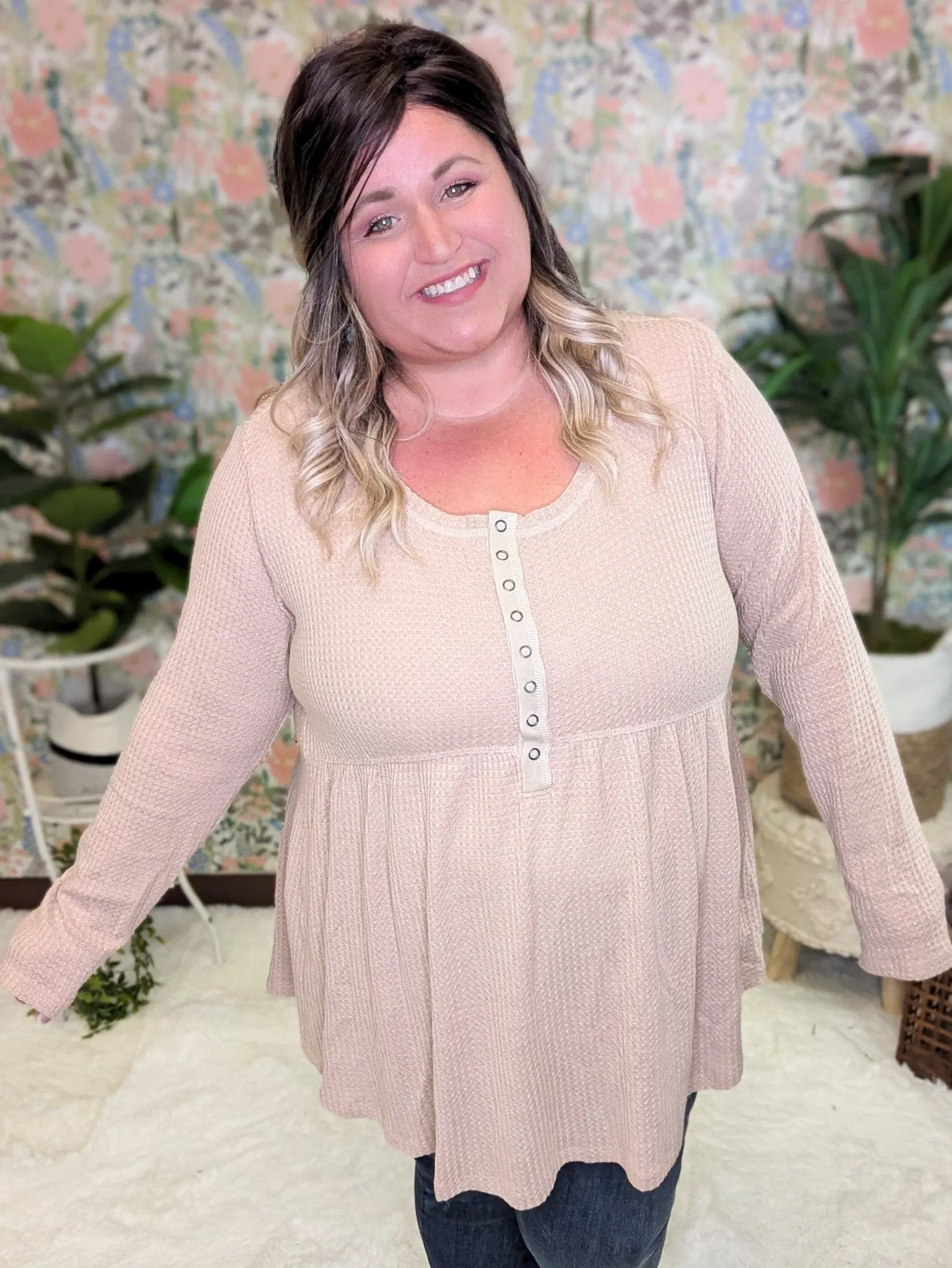 Chase Waffle Knit Babydoll w/Snap Detail