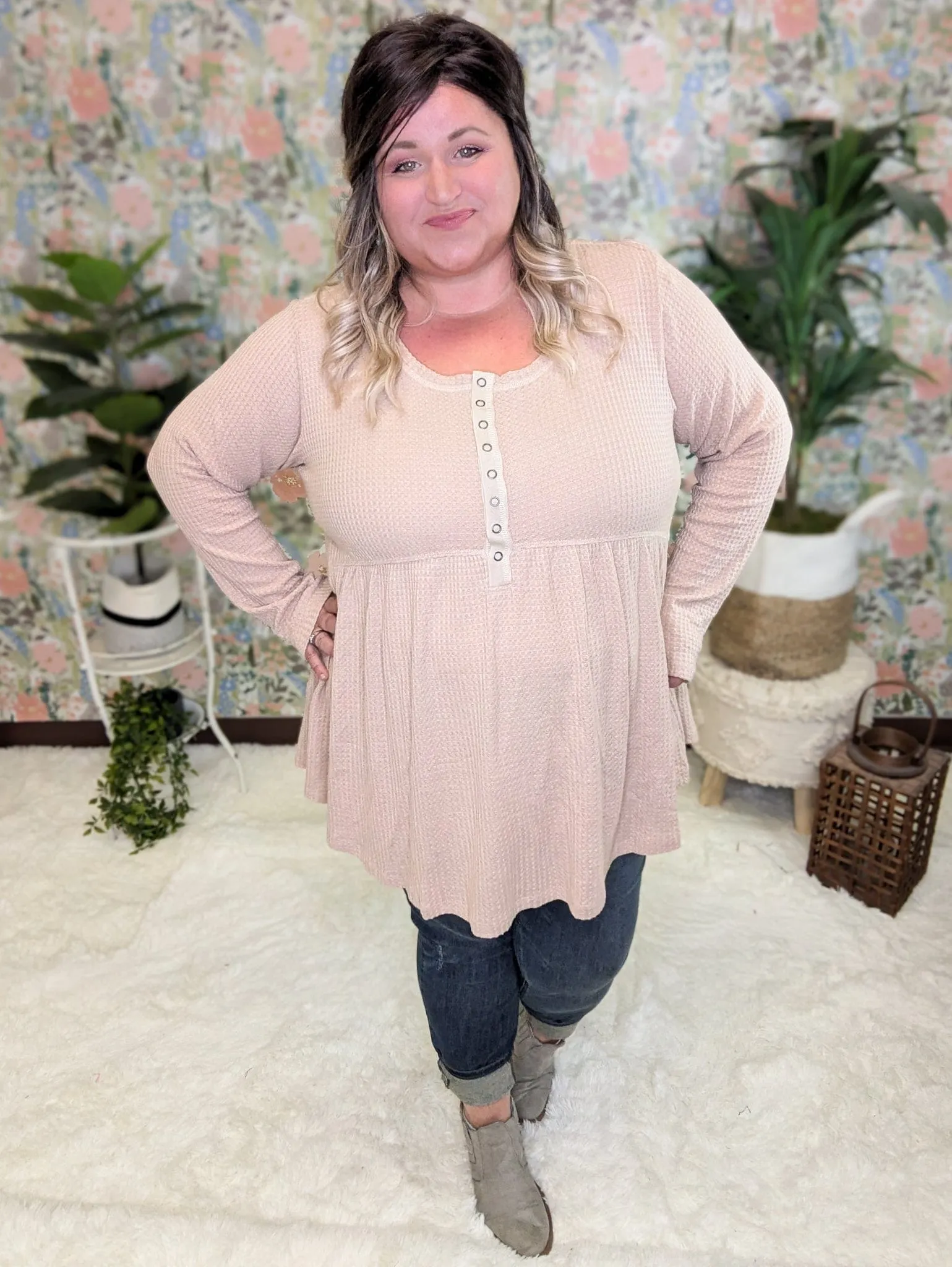 Chase Waffle Knit Babydoll w/Snap Detail