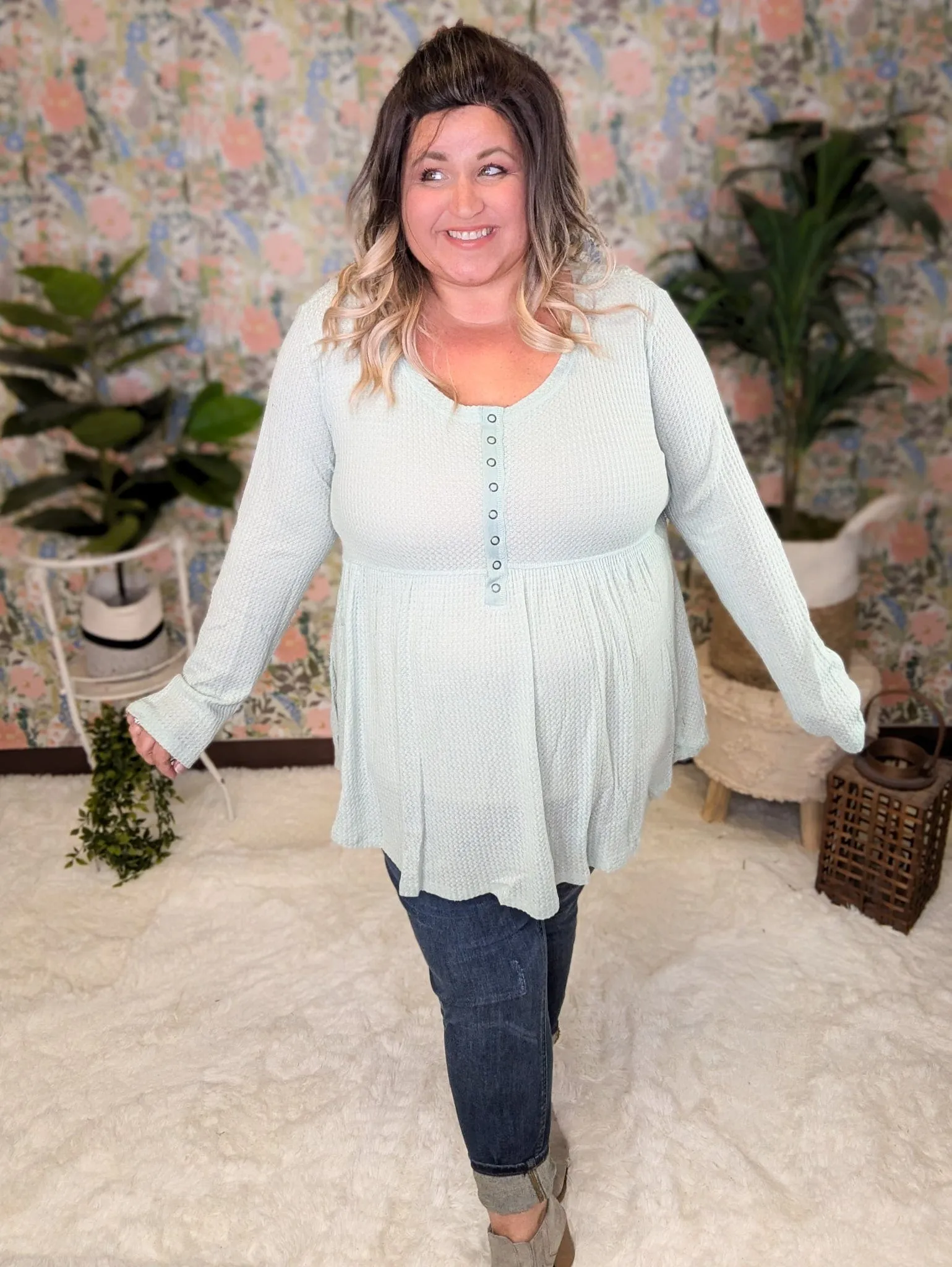 Chase Waffle Knit Babydoll w/Snap Detail
