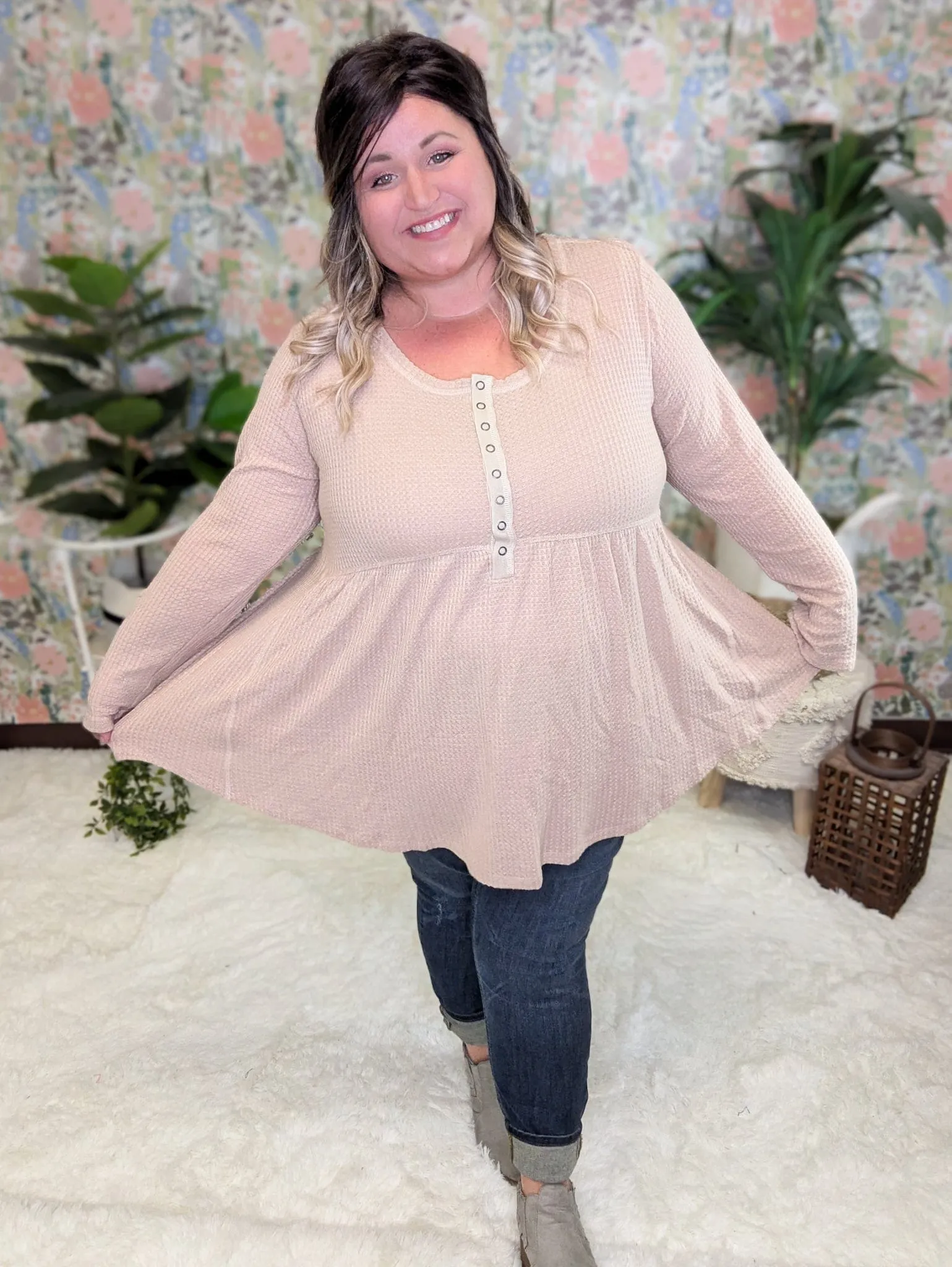 Chase Waffle Knit Babydoll w/Snap Detail