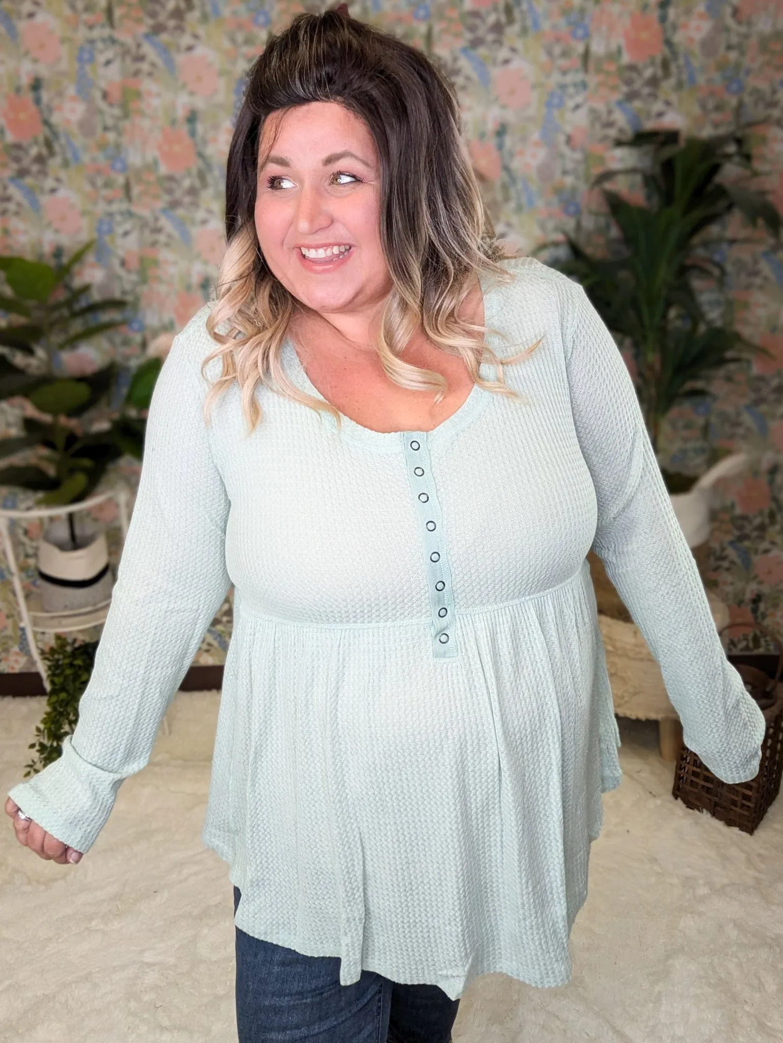 Chase Waffle Knit Babydoll w/Snap Detail