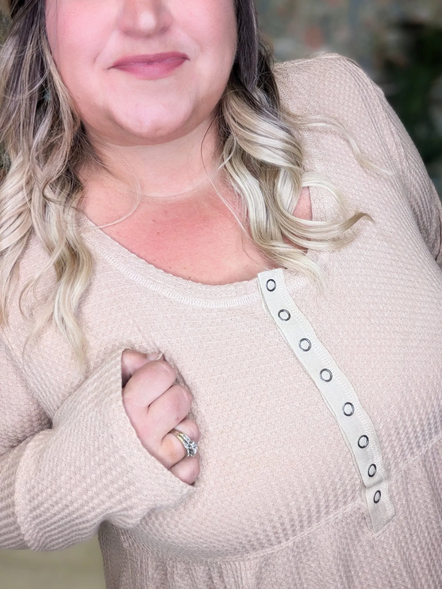 Chase Waffle Knit Babydoll w/Snap Detail