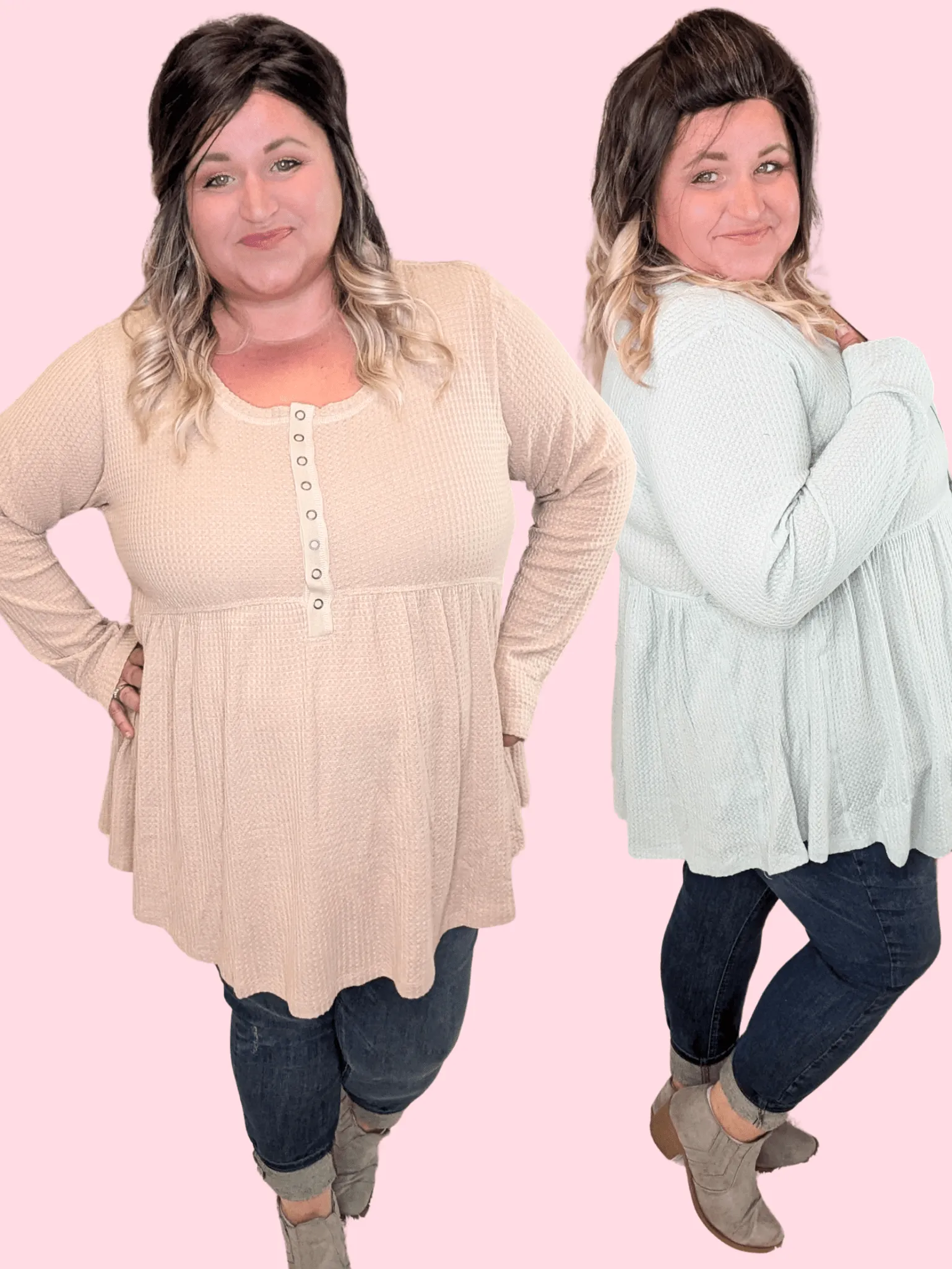 Chase Waffle Knit Babydoll w/Snap Detail
