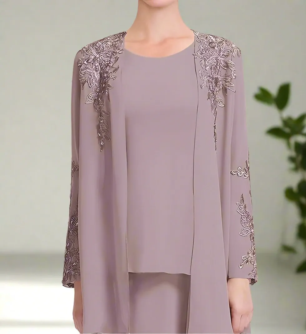 Chiffon 2 Pieces A-Line Tea Length Mother of the Bride Dress