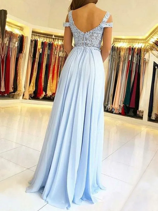 Chiffon Evening Dress A Line V Neck Floor Length Split Front Party Dresses Prom Dresses