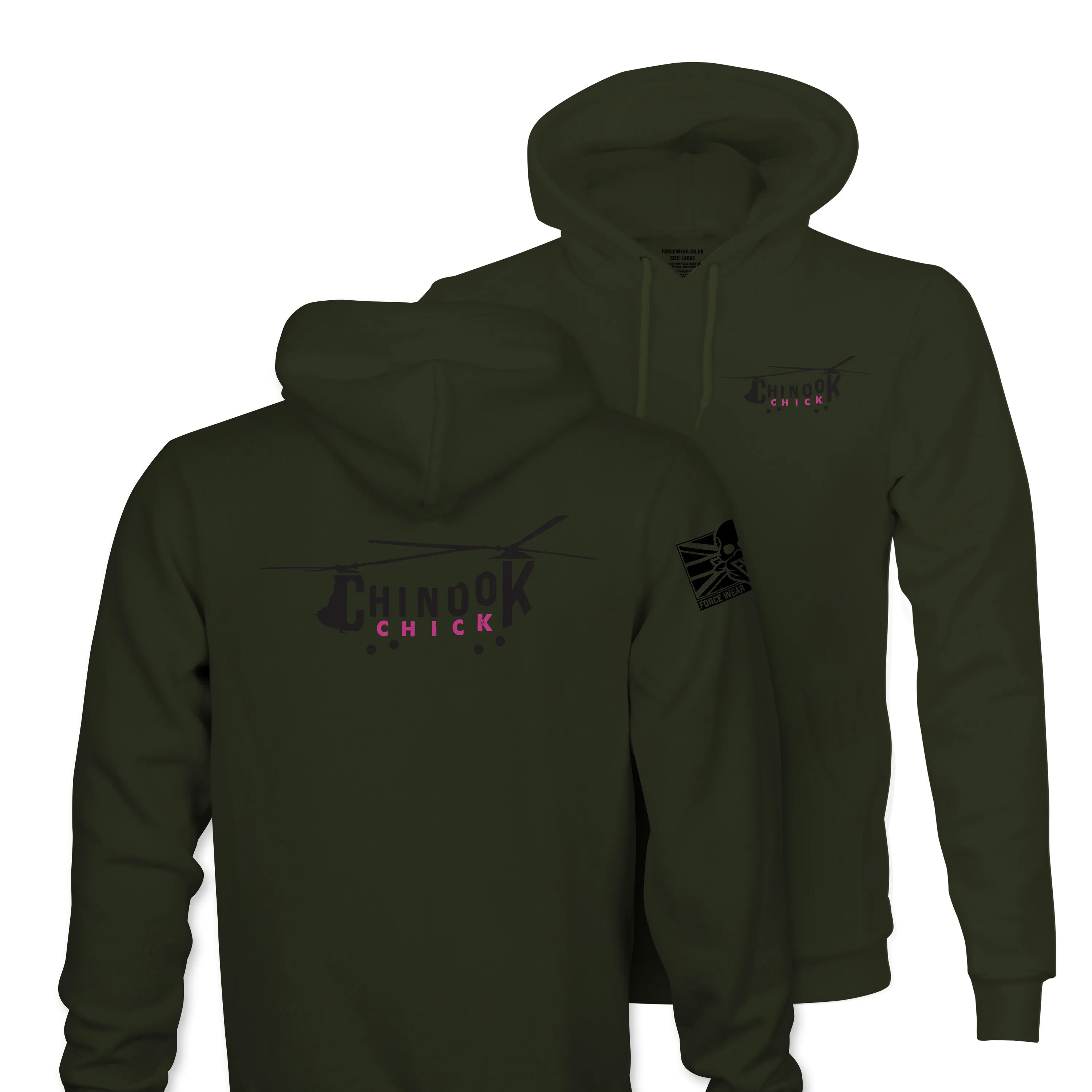 CHINOOK 'CHICK' BLACK INK TAG & BACK HOODIE