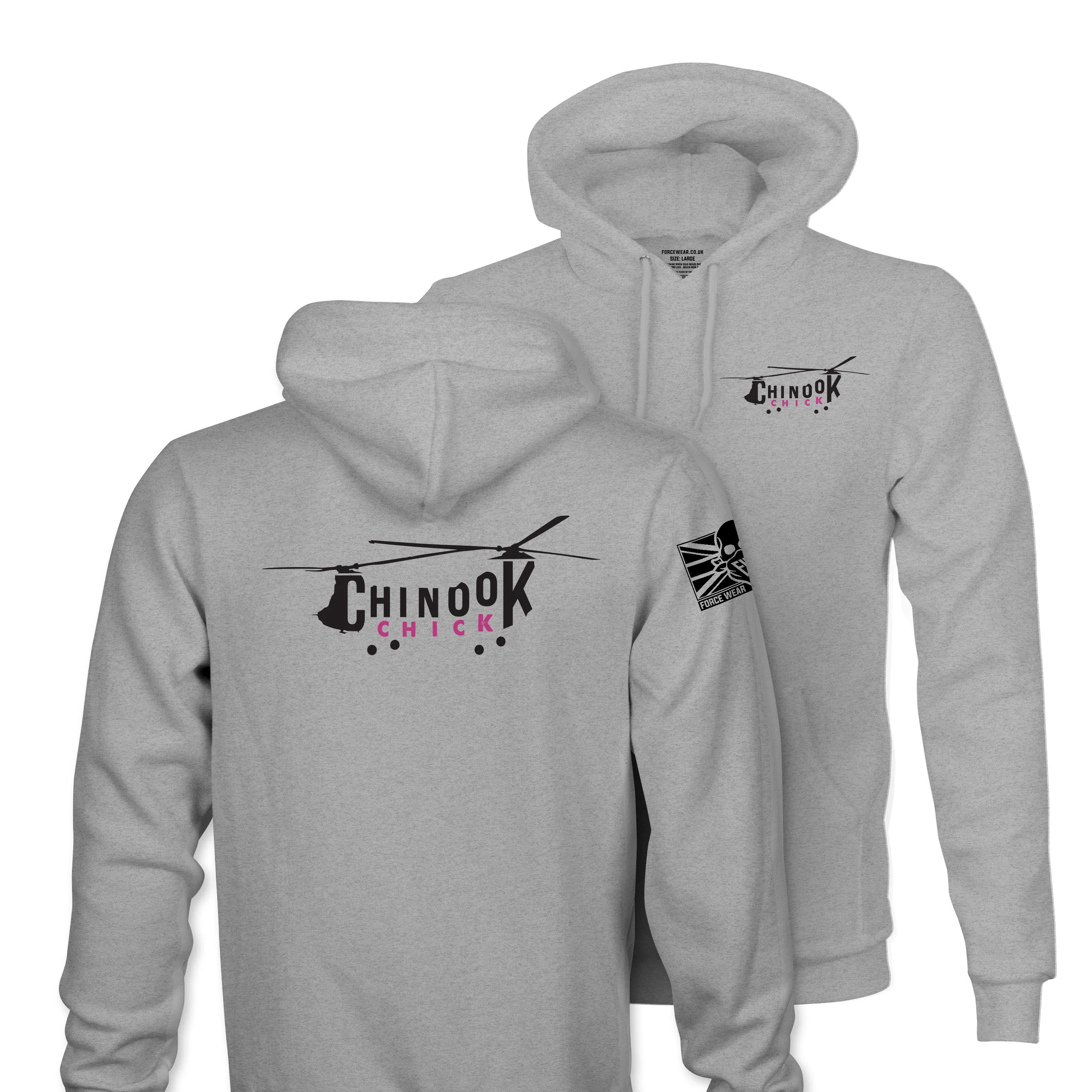 CHINOOK 'CHICK' BLACK INK TAG & BACK HOODIE