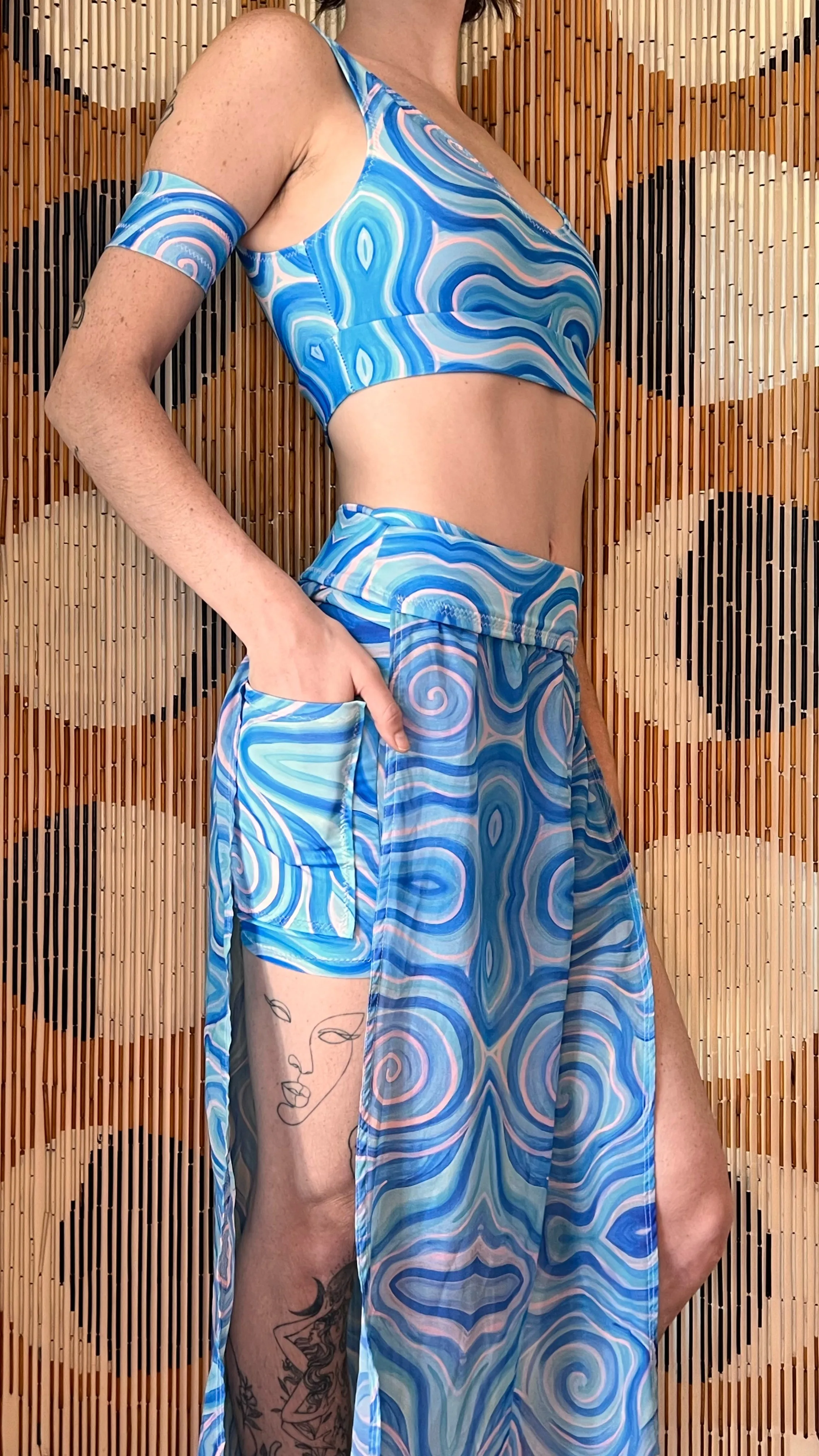 Choose A Design: Sports Bra/Shorts/Panel Maxi Skirt Outfit [5 Piece Set, 3 Pockets] (Custom Handmade Order)