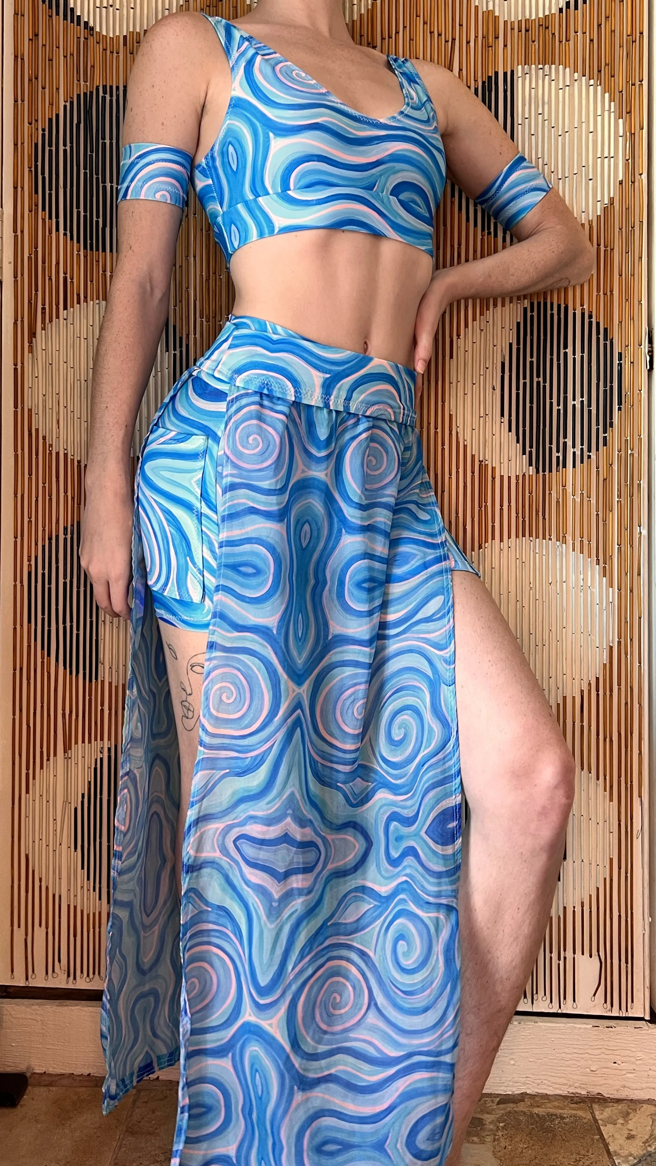 Choose A Design: Sports Bra/Shorts/Panel Maxi Skirt Outfit [5 Piece Set, 3 Pockets] (Custom Handmade Order)